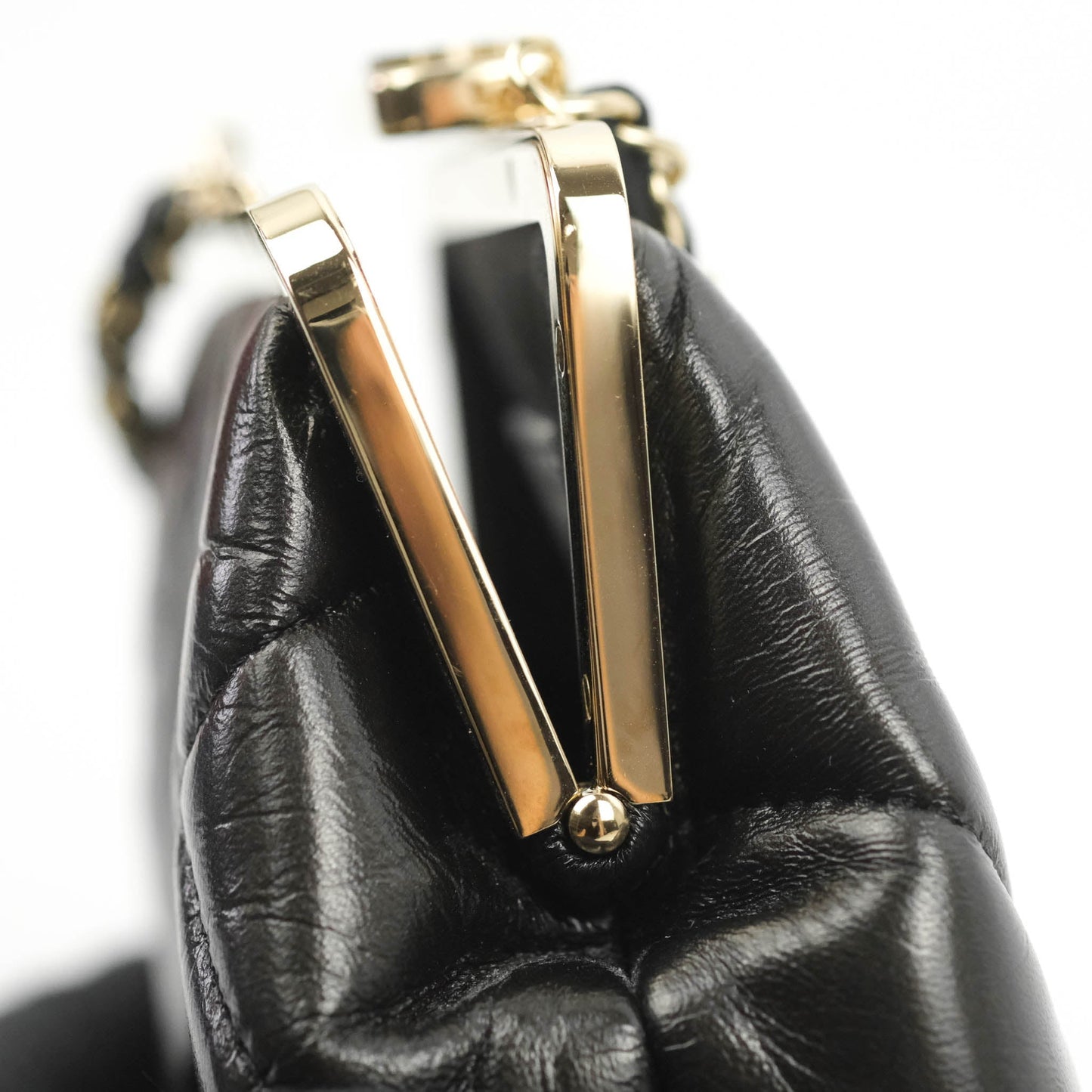 Chanel Kisslock Clutch with Chain Black Shiny Aged Lambskin Gold Hardware