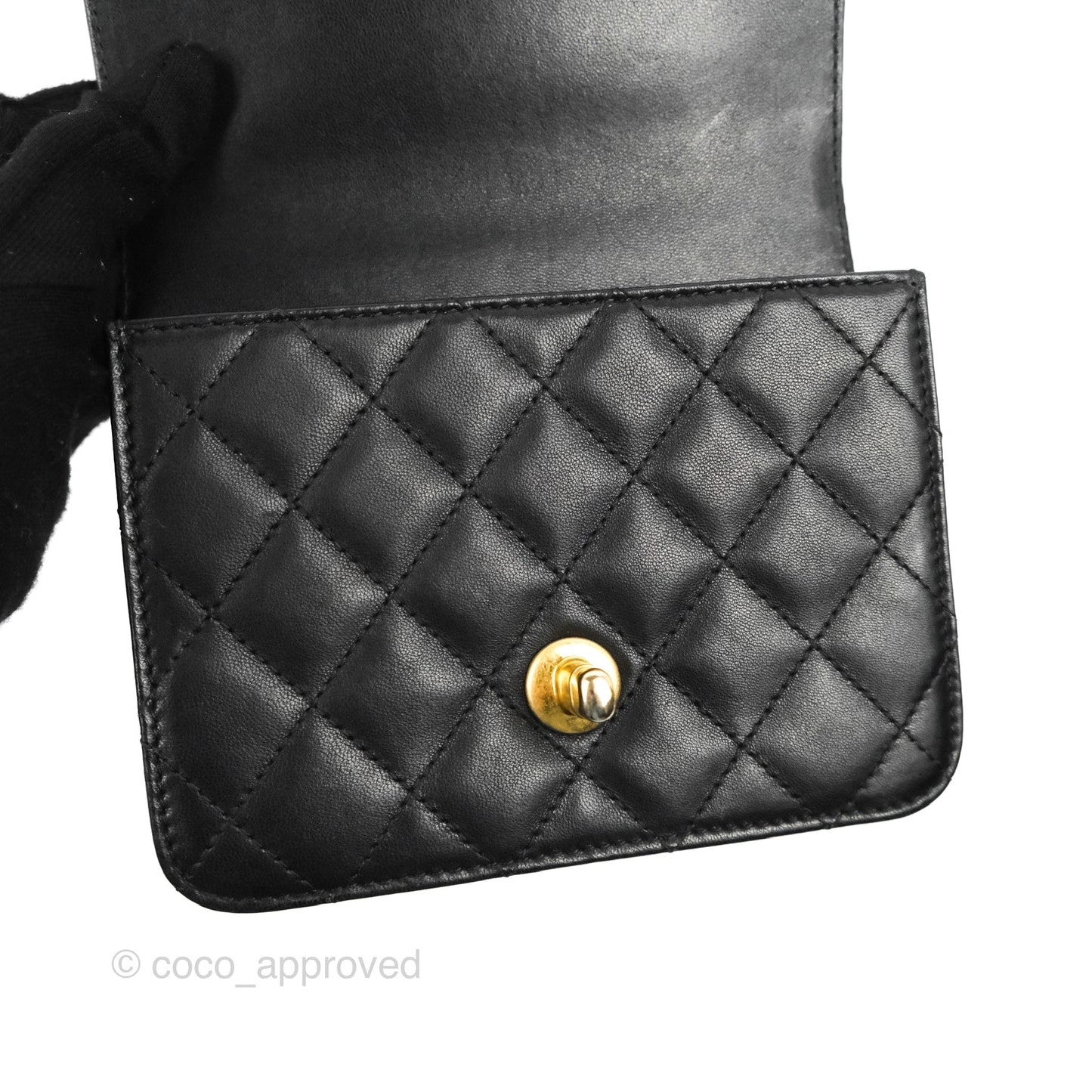 Chanel Mini Flap on Chain Black Calfskin Aged Gold Hardware