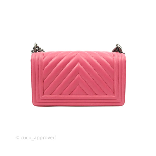 Chanel Medium Boy Chevron Pink Calfskin Ruthenium Hardware