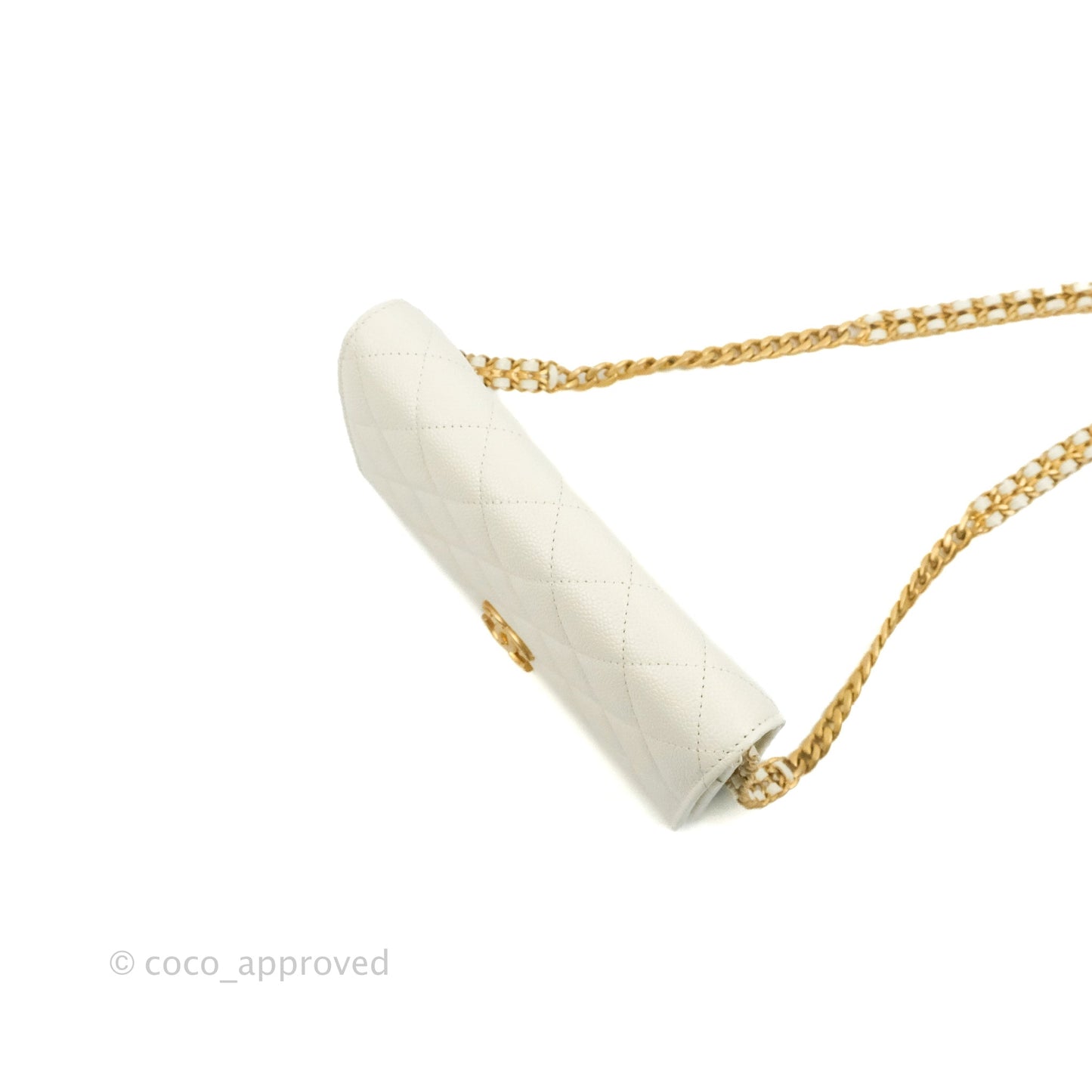 Chanel Quilted Wallet On Chain WOC Melody Ivory White Caviar Gold Hardware