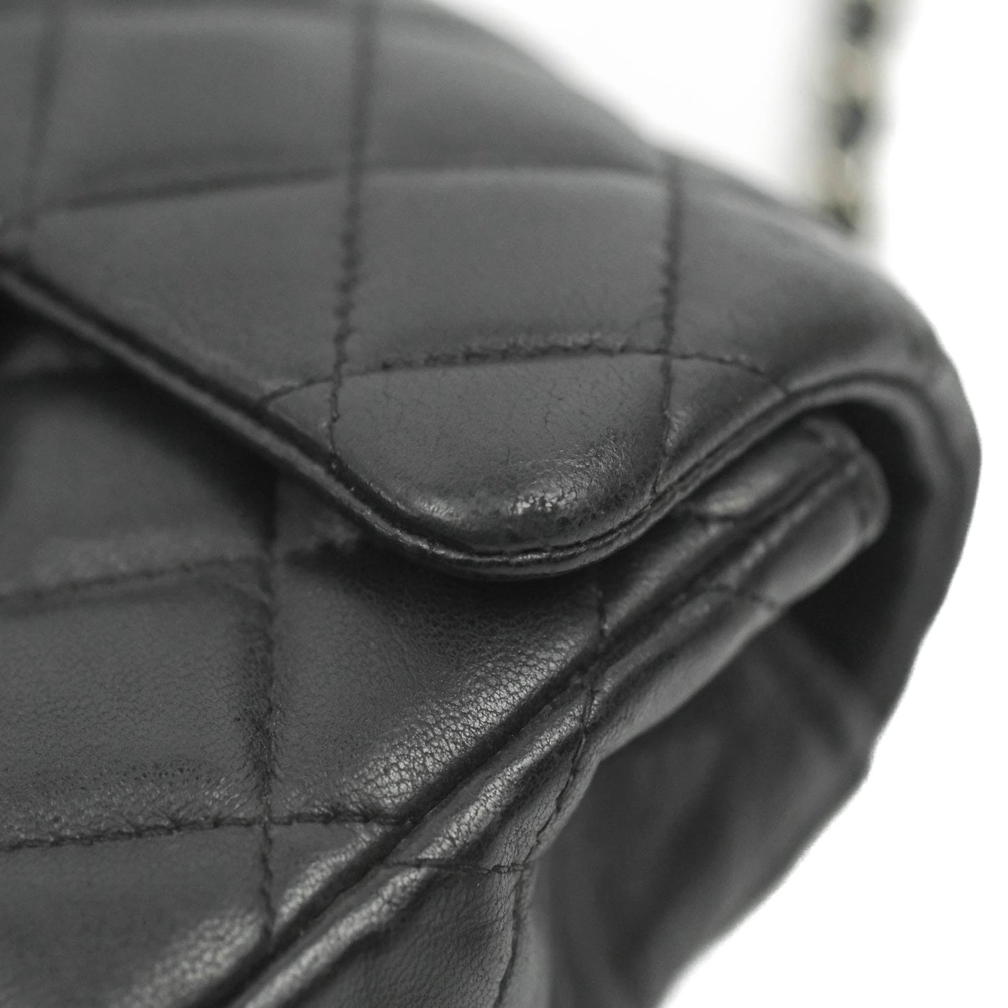 Chanel Quilted Extra Mini Rectangular Flap Black Lambskin Silver Hardware