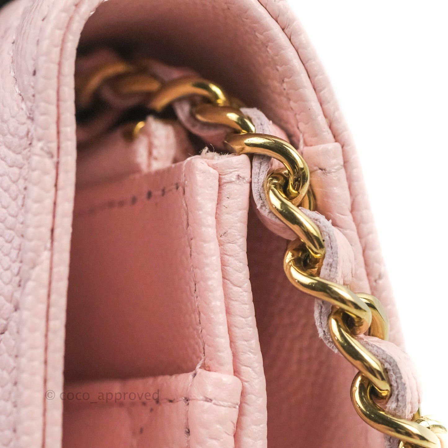 Chanel Quilted Classic Wallet on Chain WOC Light Pink Caviar Gold Hardware 22S