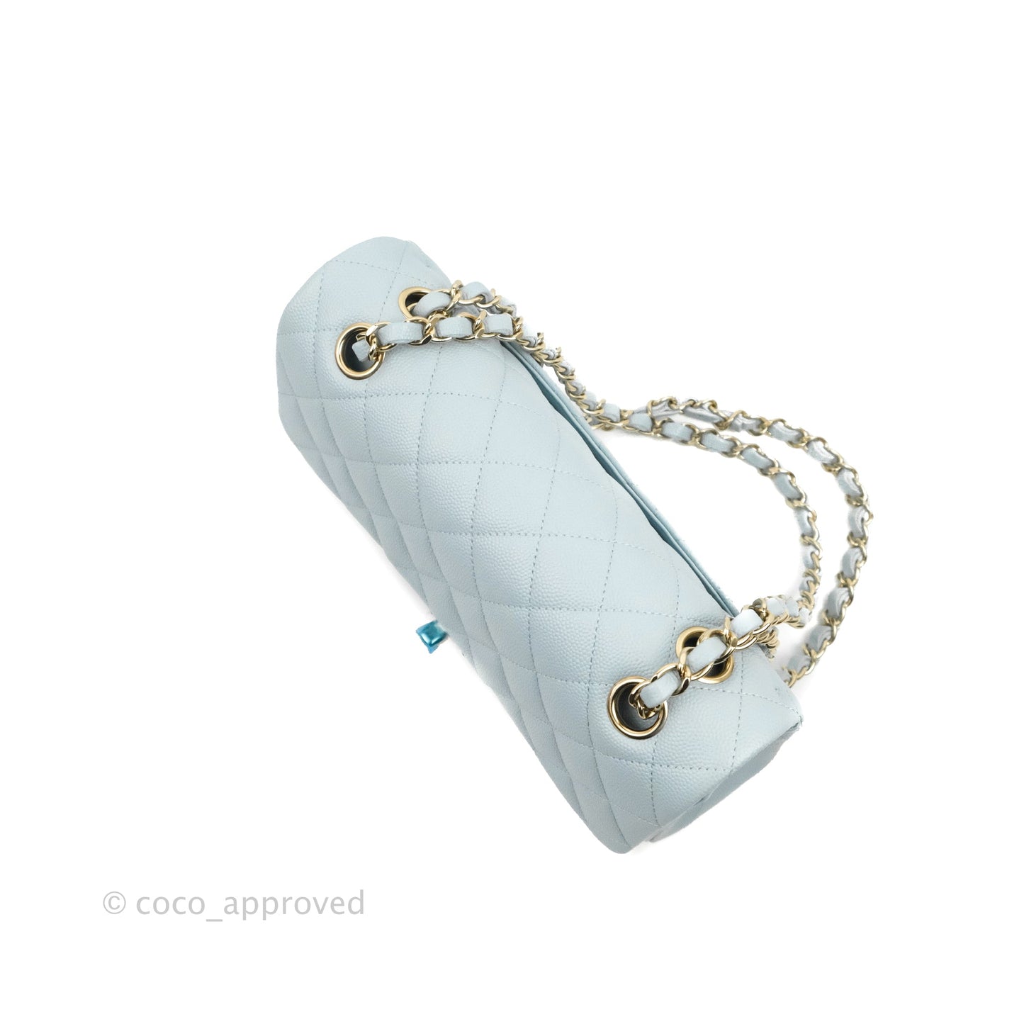 Chanel Small Classic Quilted Flap Light Blue Caviar Gold Hardware