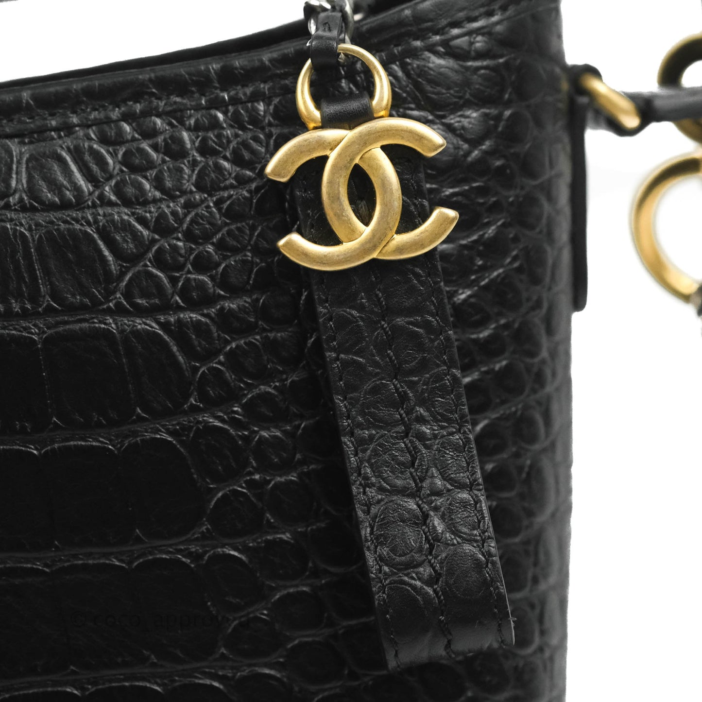 Chanel Large Gabrielle Hobo Crocodile Embossed Black Calfskin