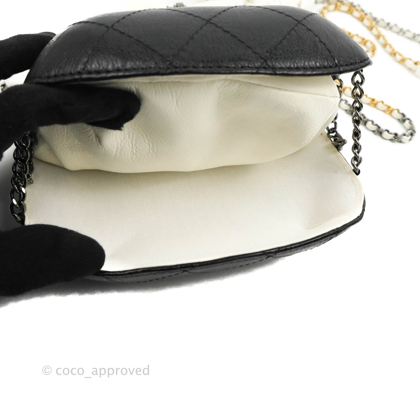 Chanel Small Gabrielle Drawstring Bag White Black Calfskin