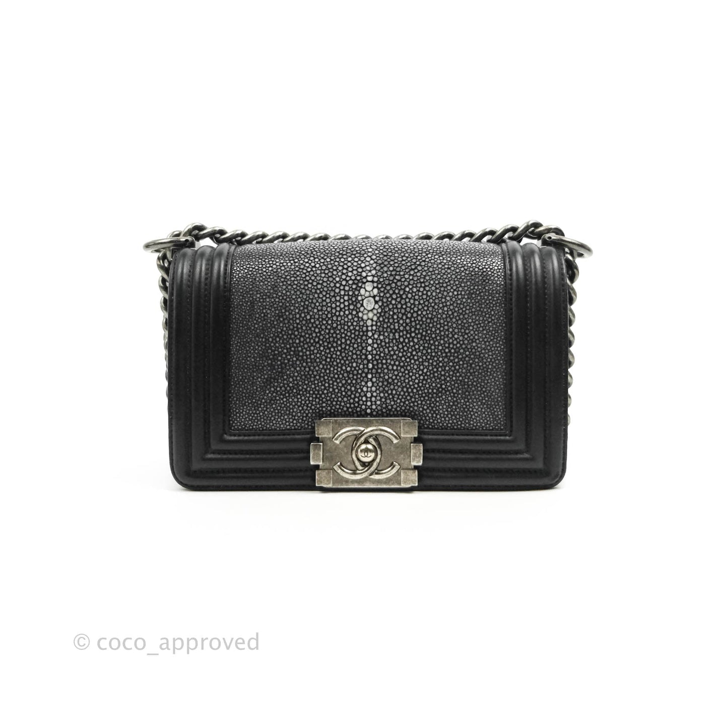 Chanel Small Boy Black Stingray Ruthenium Hardware