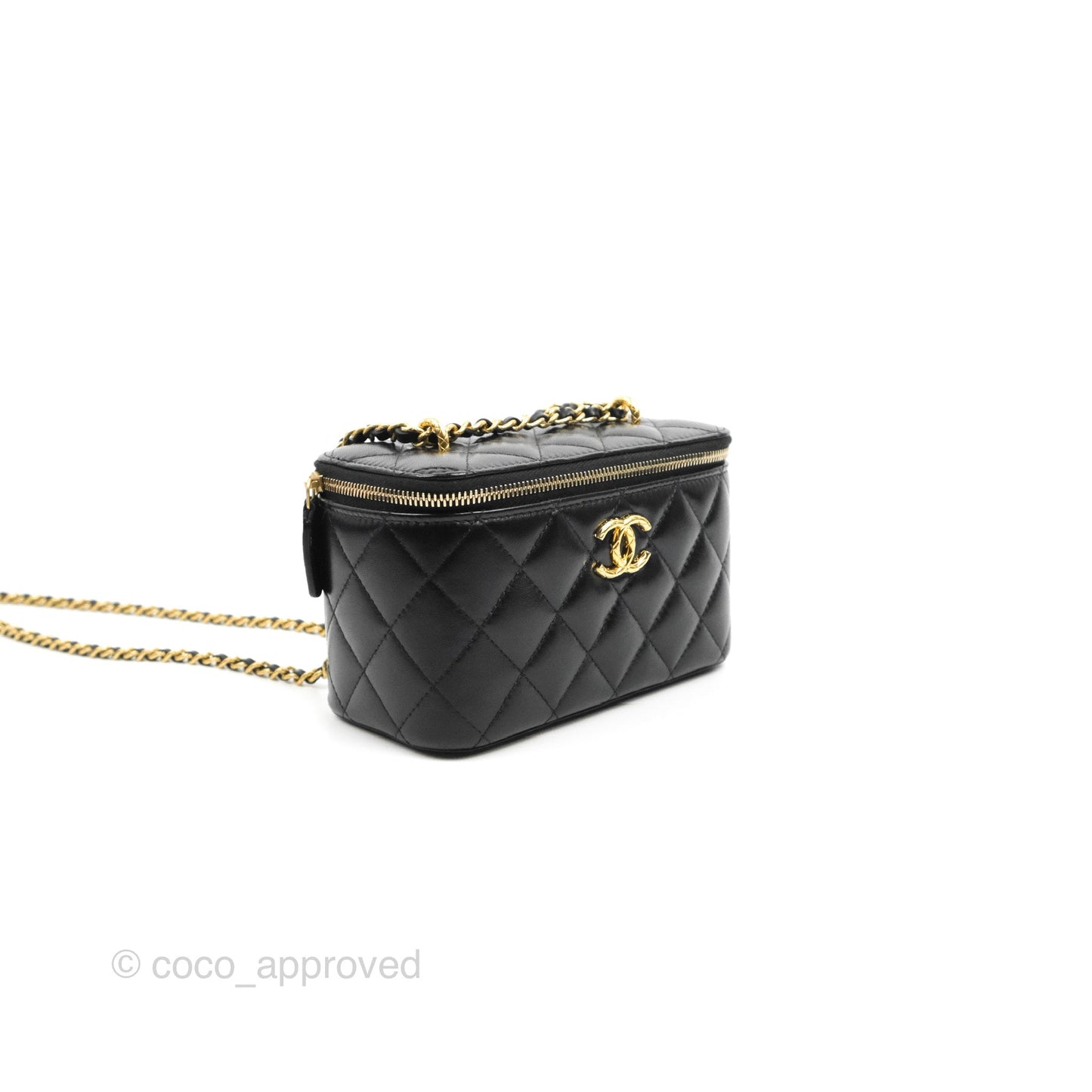 Chanel Vanity with Double Chain Black Shiny Lambskin 23C