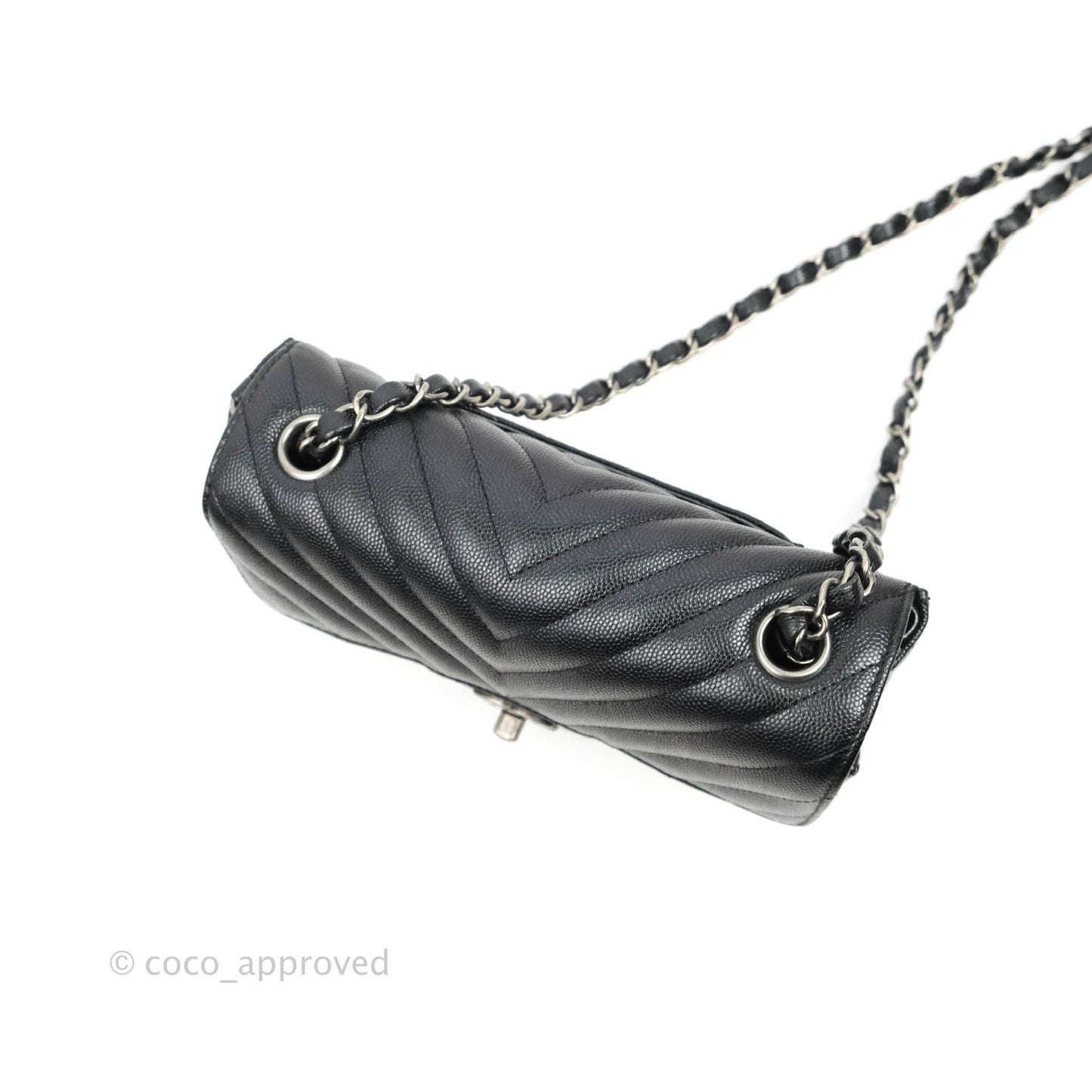 Chanel Chevron Mini Rectangular Flap Iridescent Black Caviar Ruthenium Hardware 17B