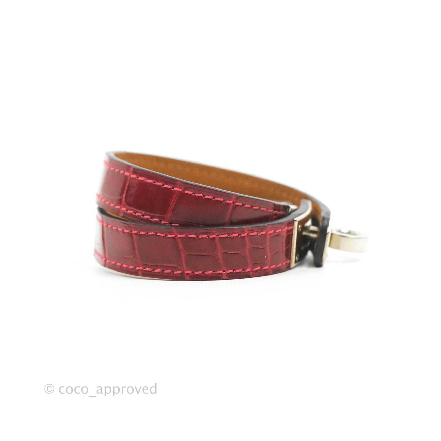 Hermès Double Tour Kelly Bracelet Rouge Alligator Leather Palladium Hardware