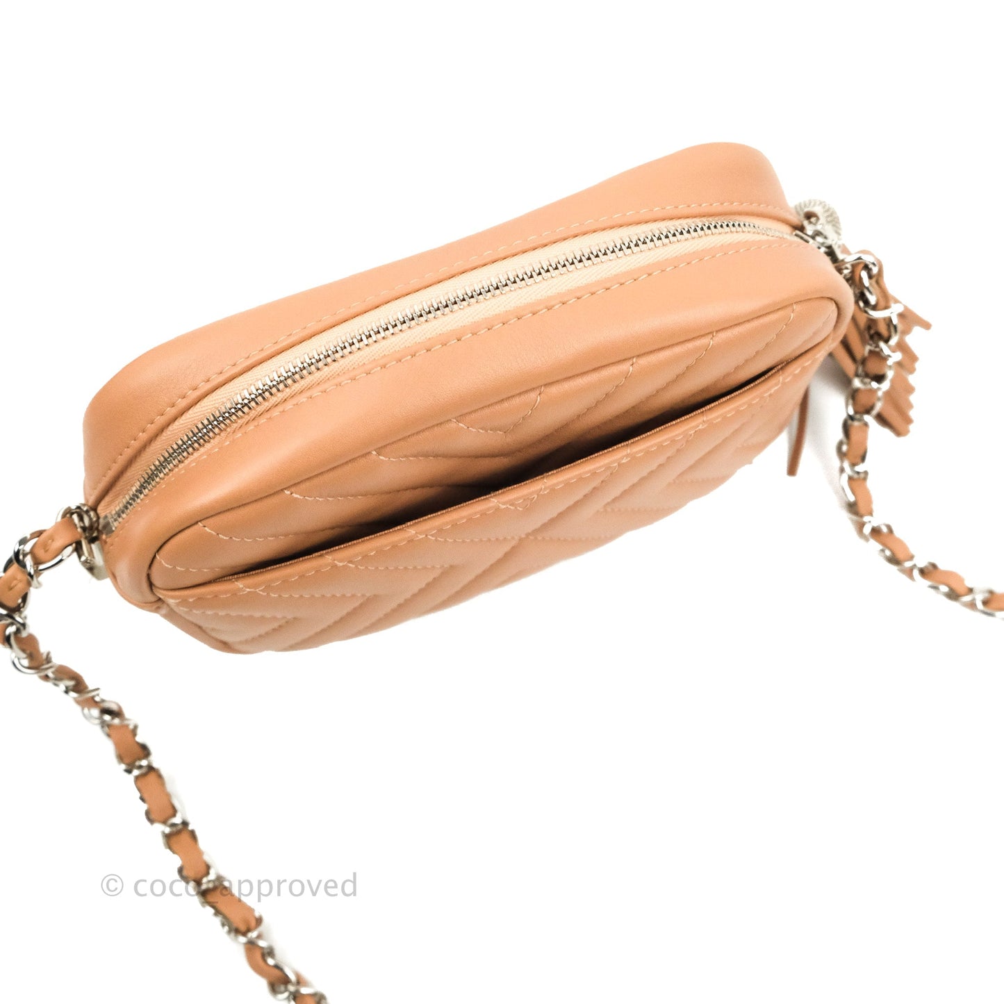 Chanel Chevron Camera Case Calfskin Dark Beige