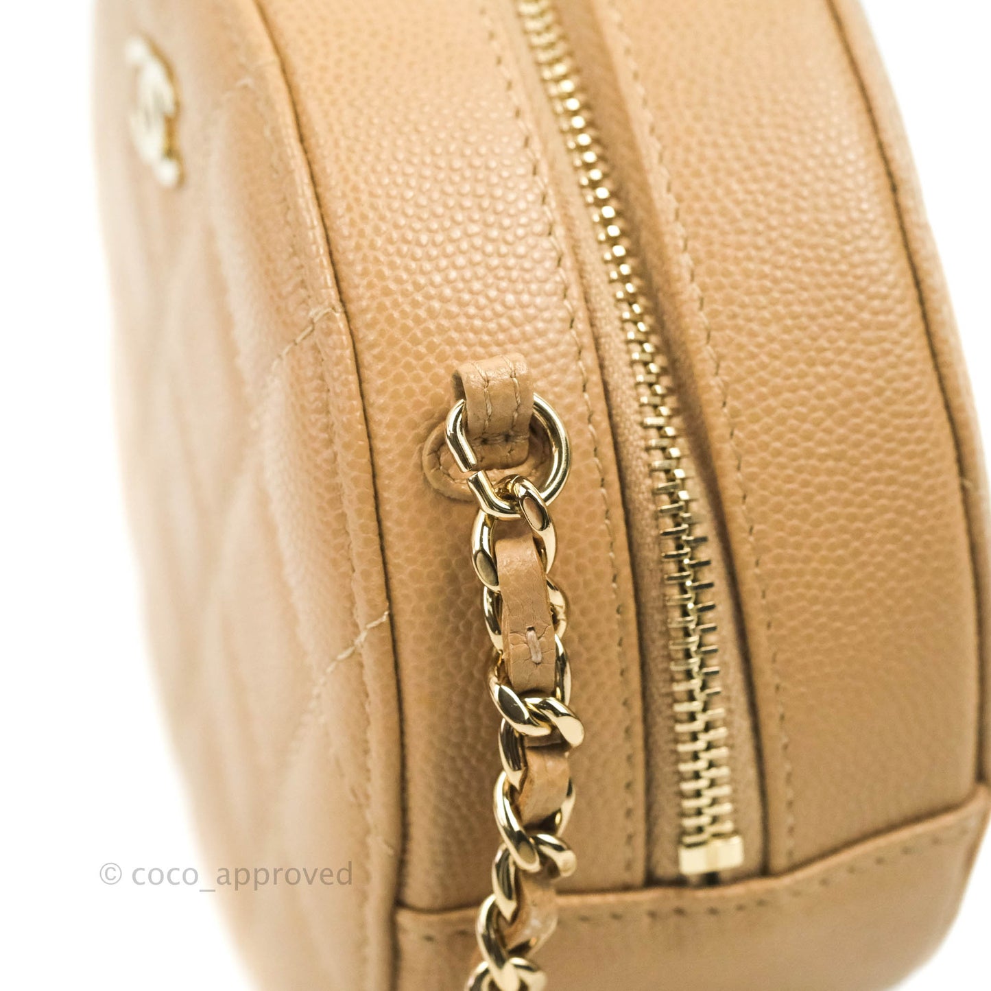Chanel Round Circle Bag Dark Beige Caviar Light Gold Hardware