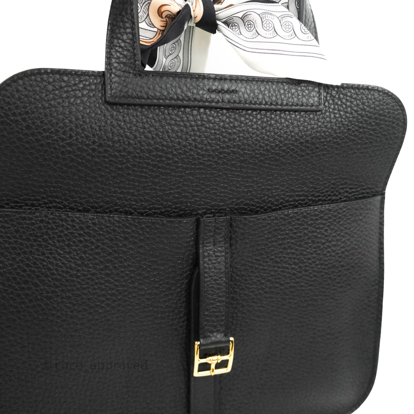 Hermès Halzan 25 Black Gold Hardware With Twilly