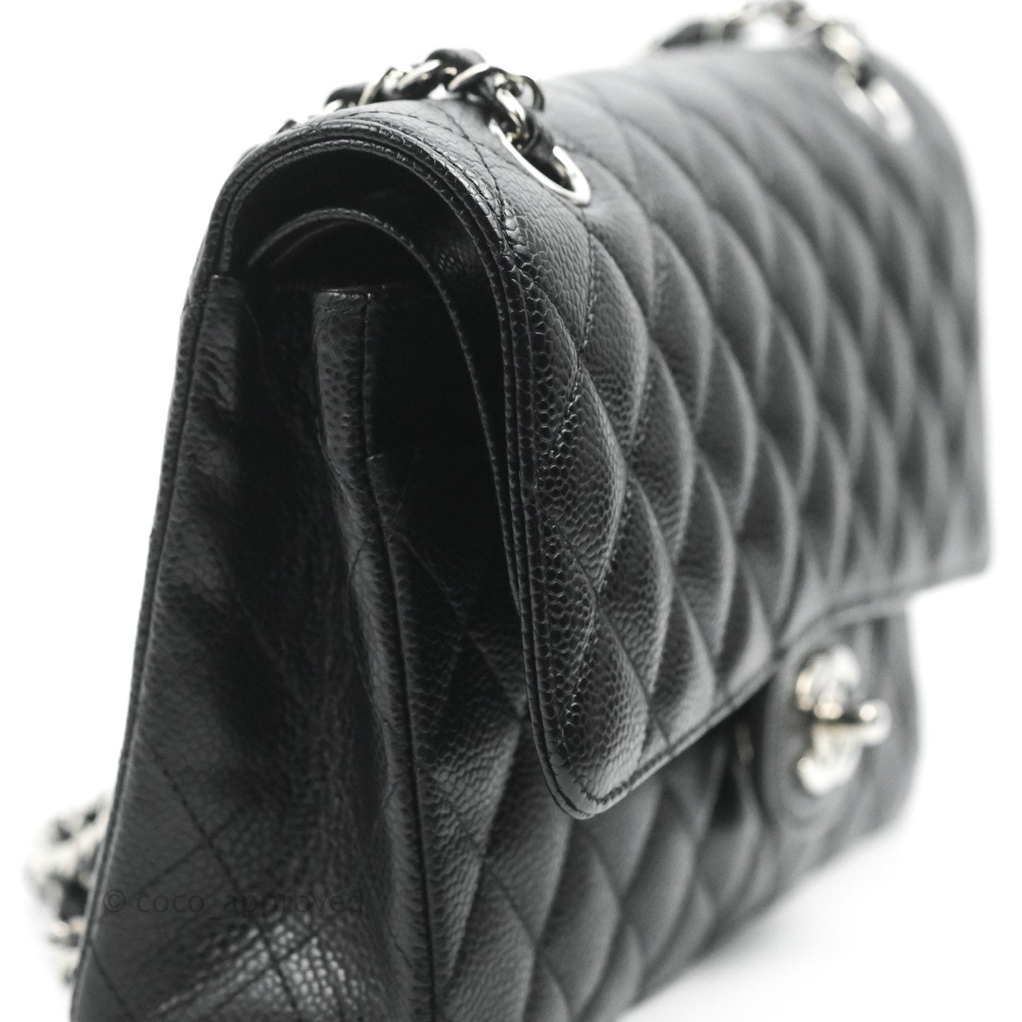 Chanel Classic M/L Medium Flap Quilted Black Caviar Silver Hardware