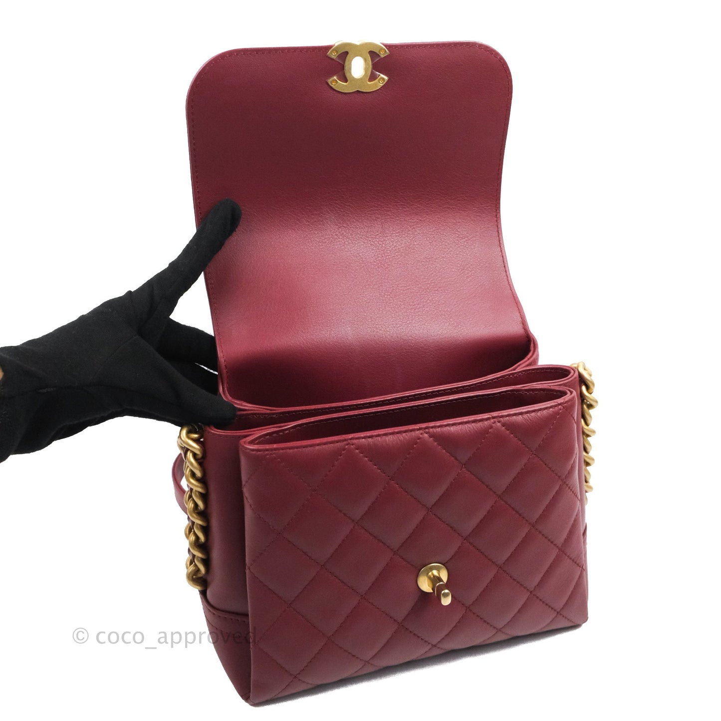 Chanel Flap Bag Dark Red Calfskin Aged Gold Hardware