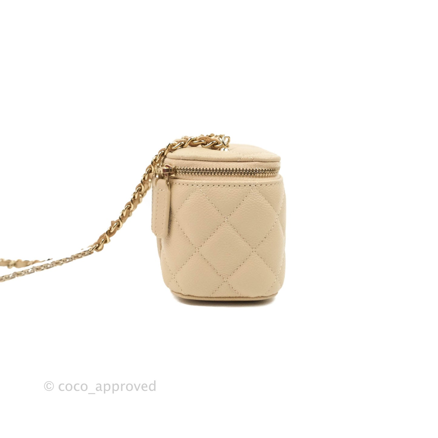 Chanel Classic Mini Vanity With CC Chain Light Beige Caviar Gold Hardware