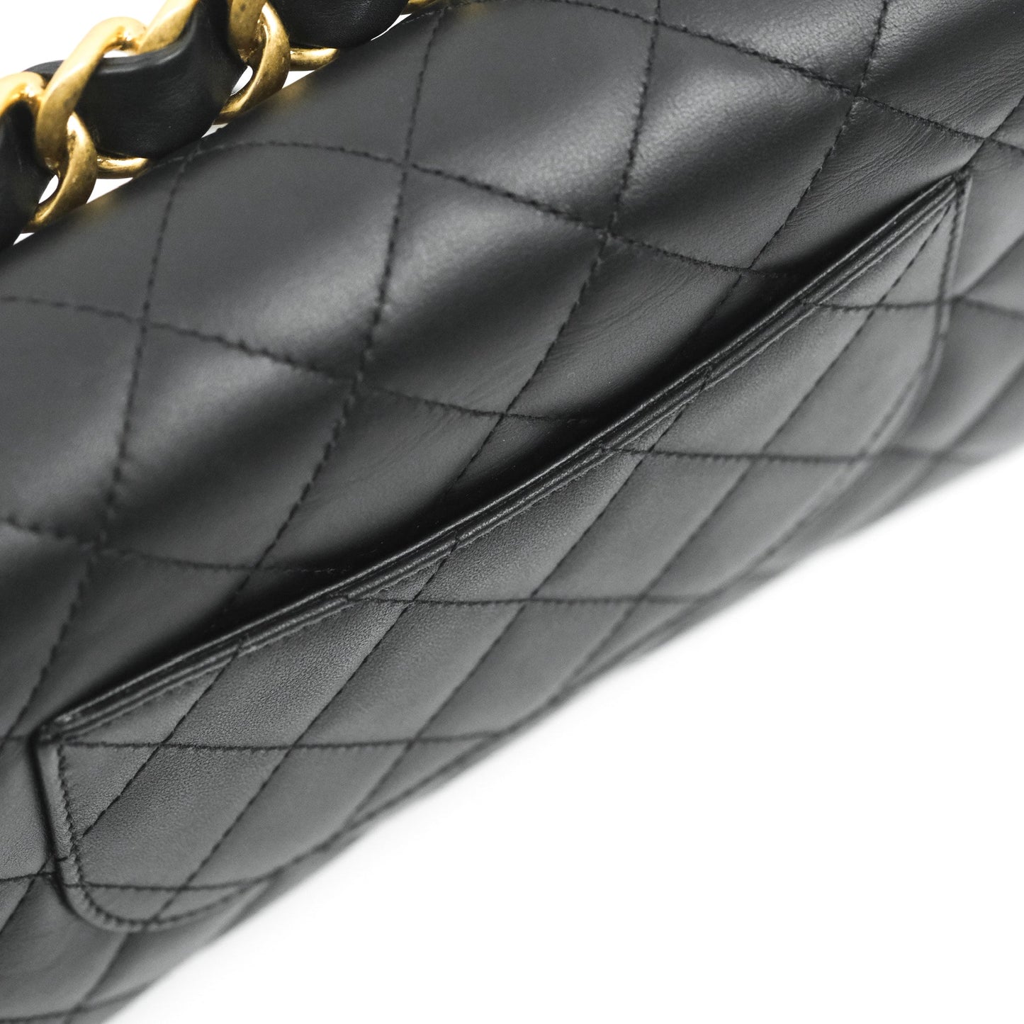 Chanel Small Chain Bar Flap Bag Black Calfskin Aged Gold Hardware