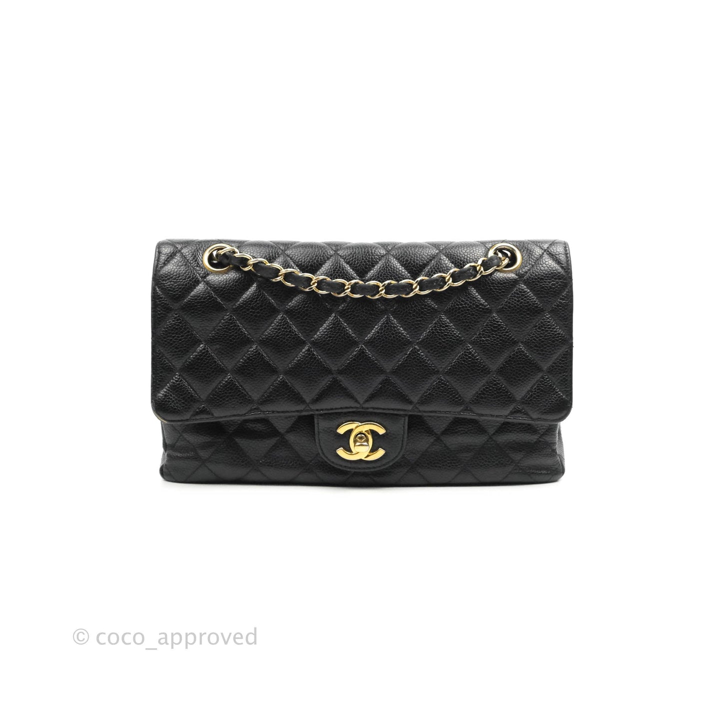 Chanel Classic M/L Medium Flap Quilted Black Caviar Gold Hardware