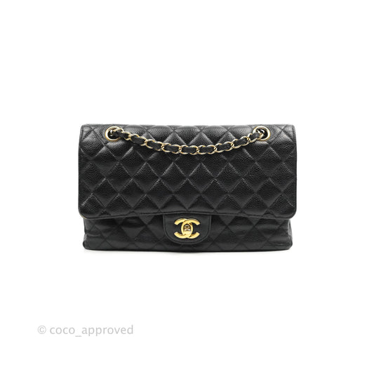 Chanel Classic M/L Medium Flap Quilted Black Caviar Gold Hardware