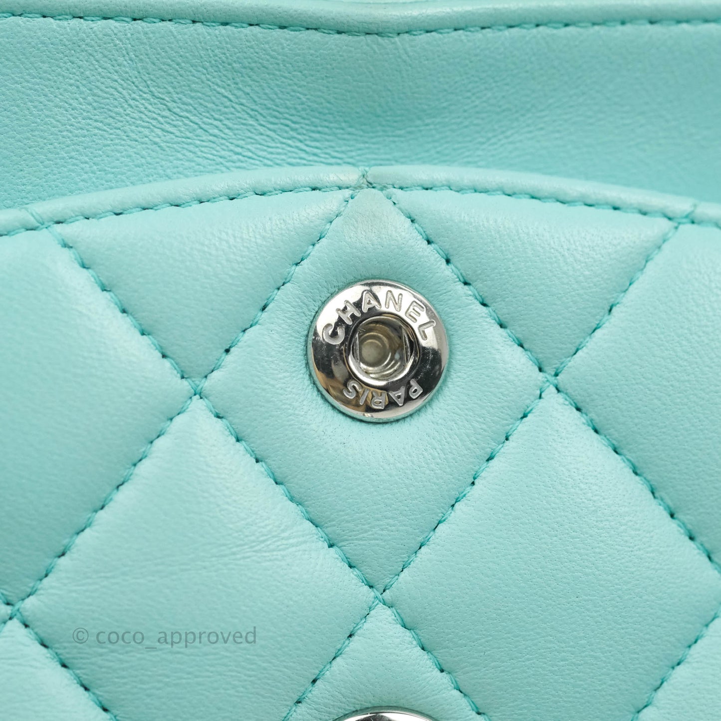 Chanel Small Classic Quilted Flap Tiffany Blue Lambskin Silver Hardware