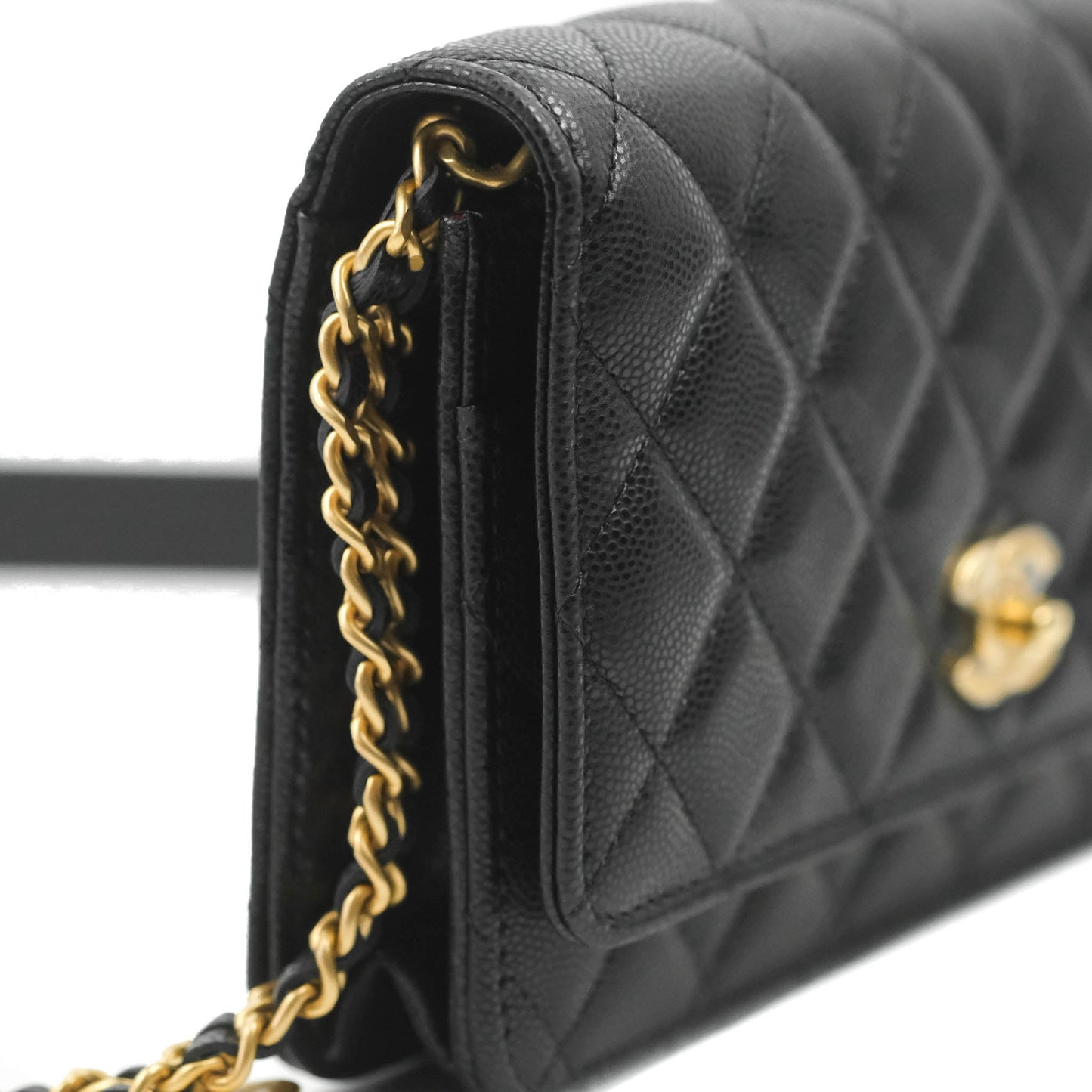 Chanel Quilted Gold CC Coin Wallet on Chain WOC Black Caviar Gold Hardware