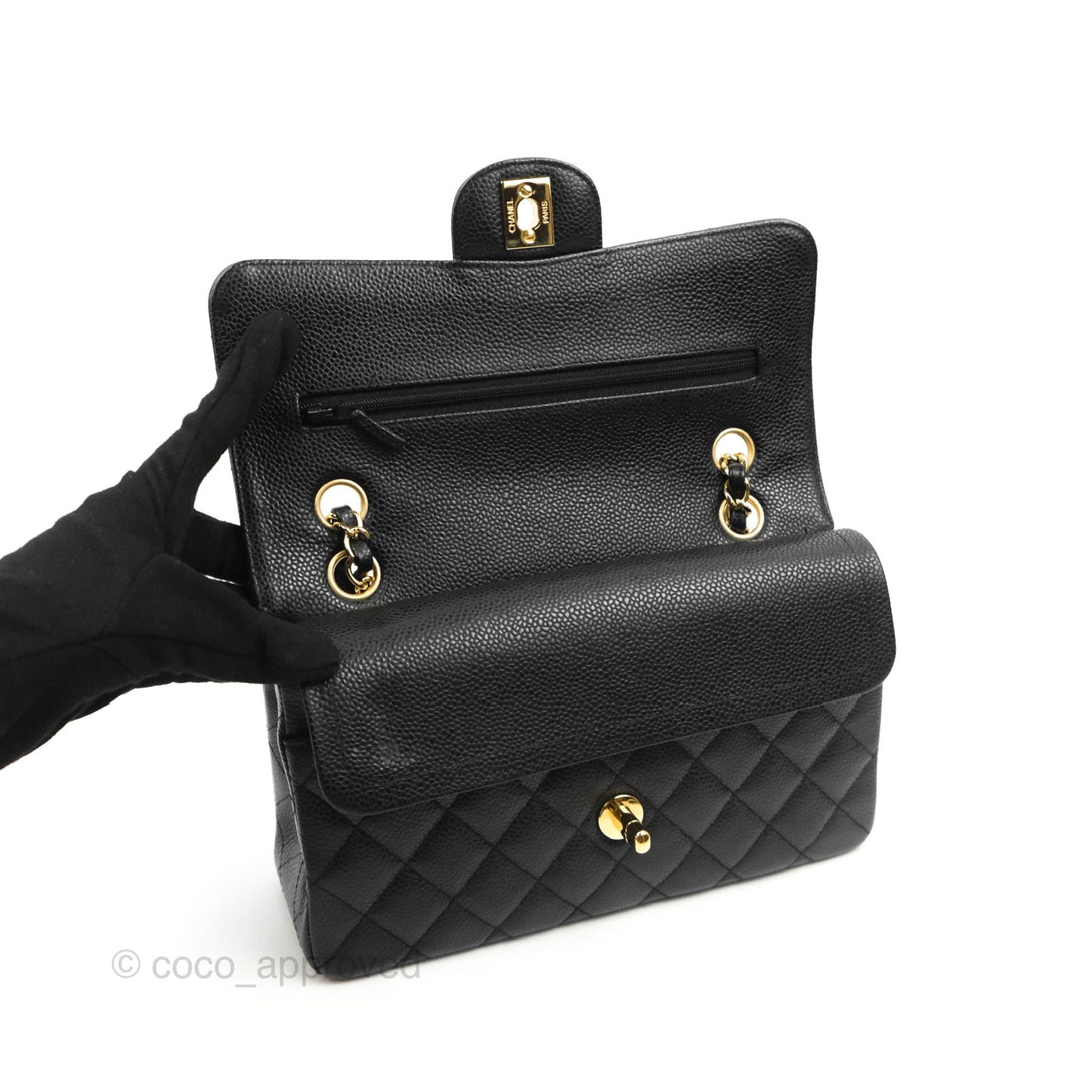Chanel Small Classic Quilted Flap Black Caviar Gold Hardware