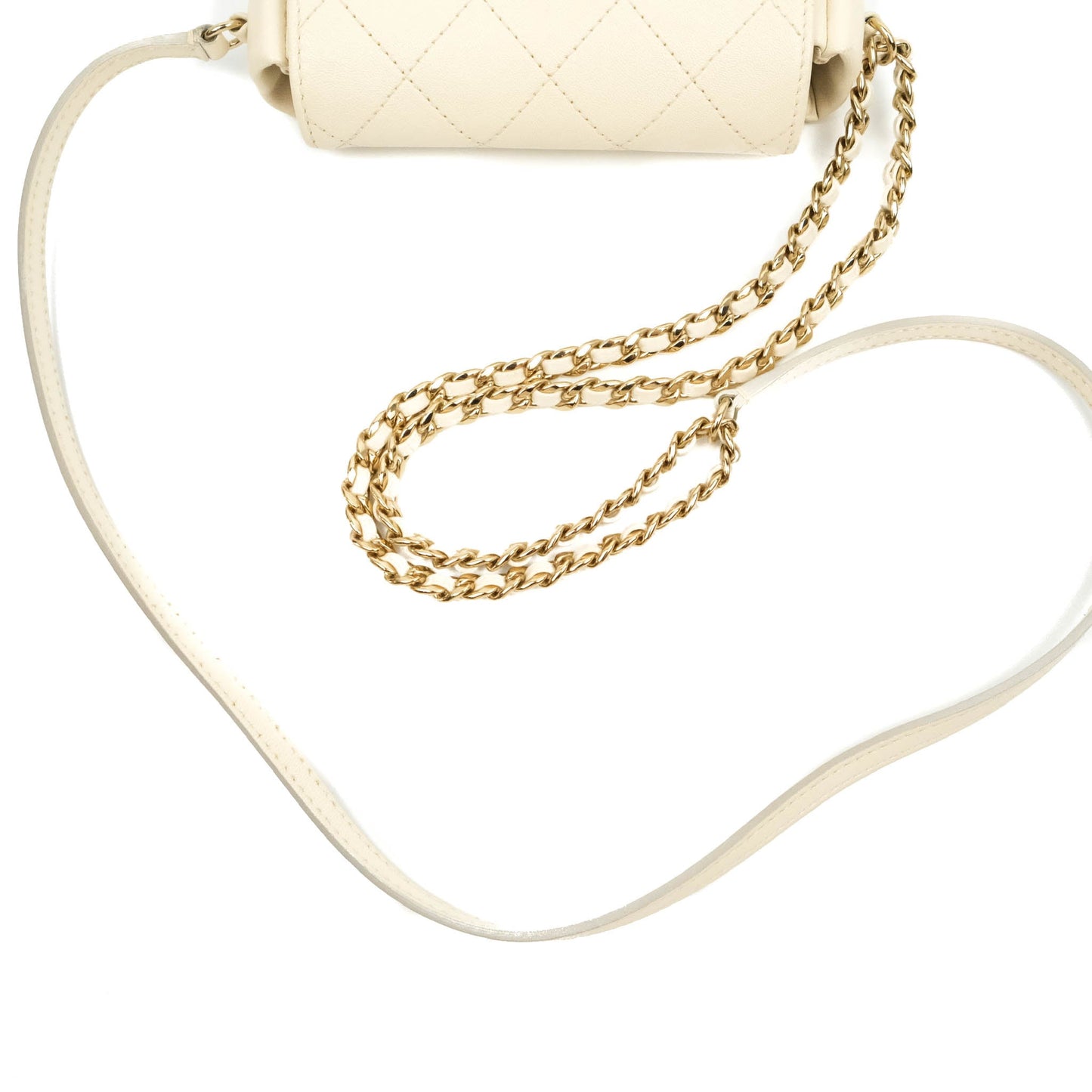 Chanel Flat Quilted Mini Flap Bag Ivory Calfskin Gold Hardware