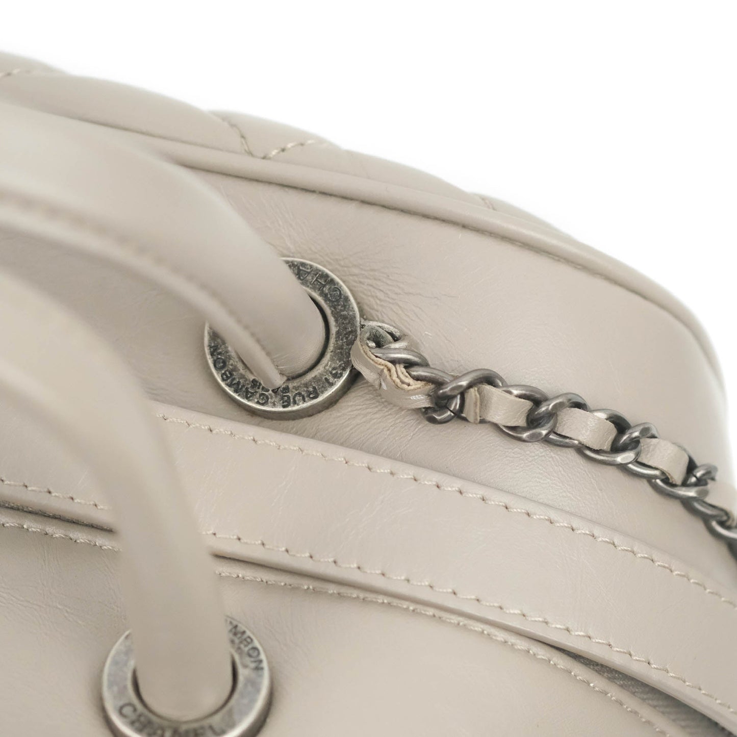 Chanel Quilted Small Coco Handle Bowling Bag Grey Aged Calfskin Ruthenium Hardware