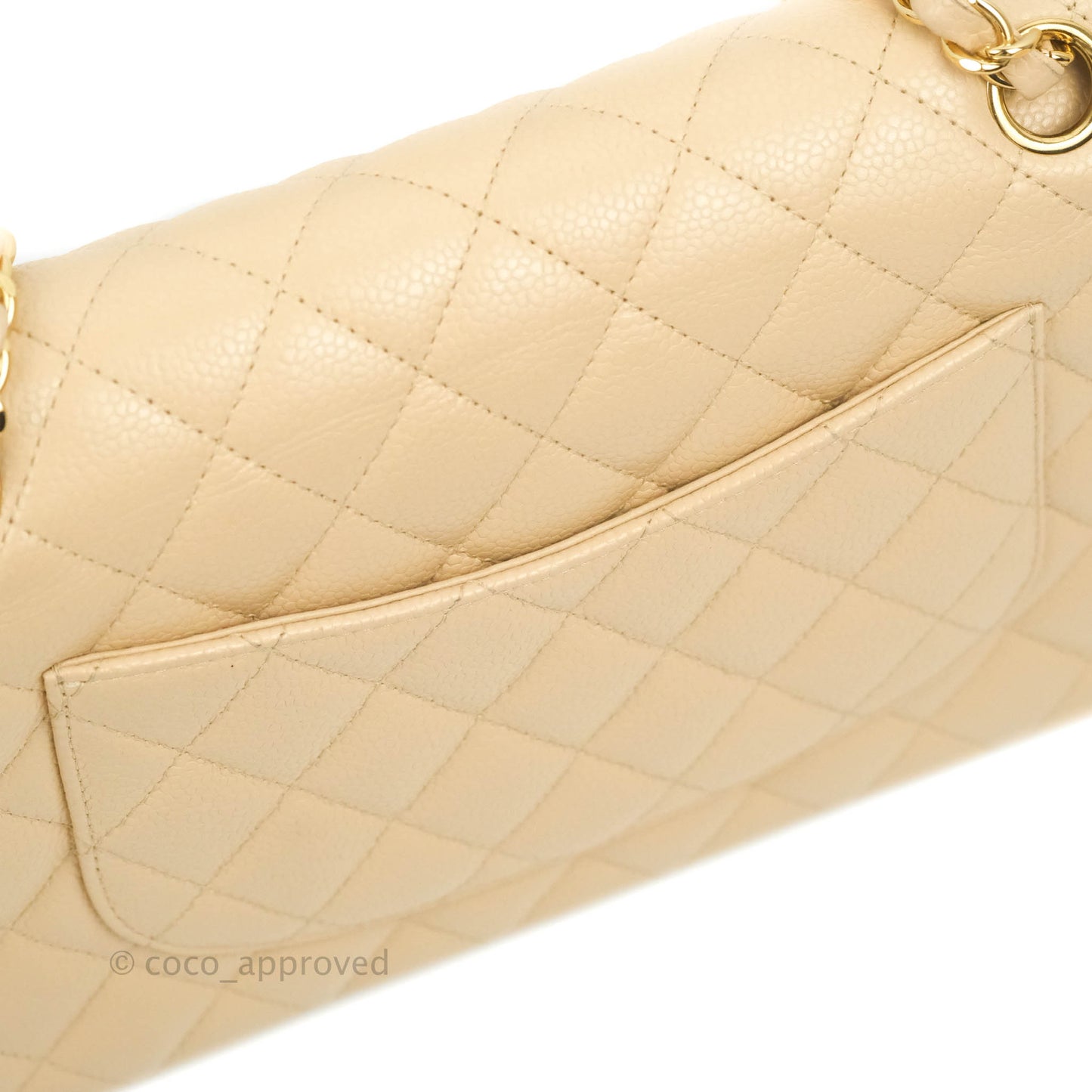 Chanel Classic M/L Medium Flap Quilted Beige Caviar Gold Hardware