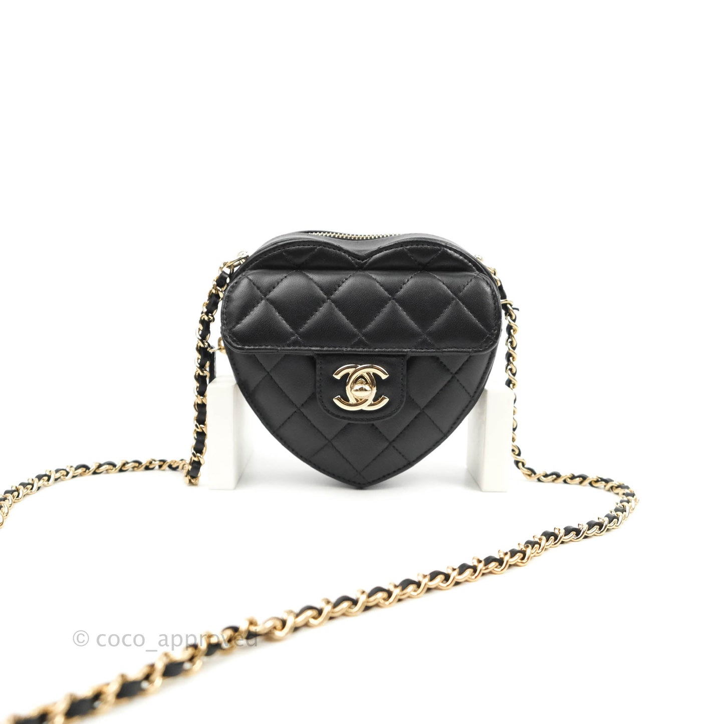 Chanel Small Heart Bag Black Lambskin Gold Hardware 22S