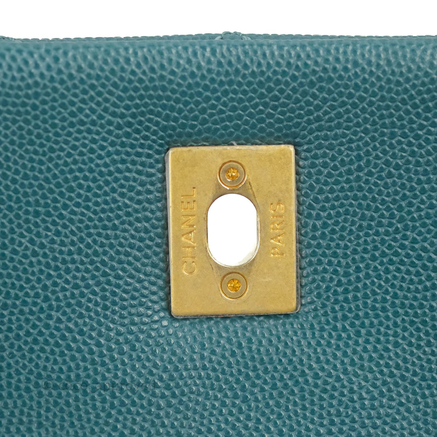 Chanel Medium Coco Handle Quilted Teal Caviar Lizard Handle Aged Gold Hardware