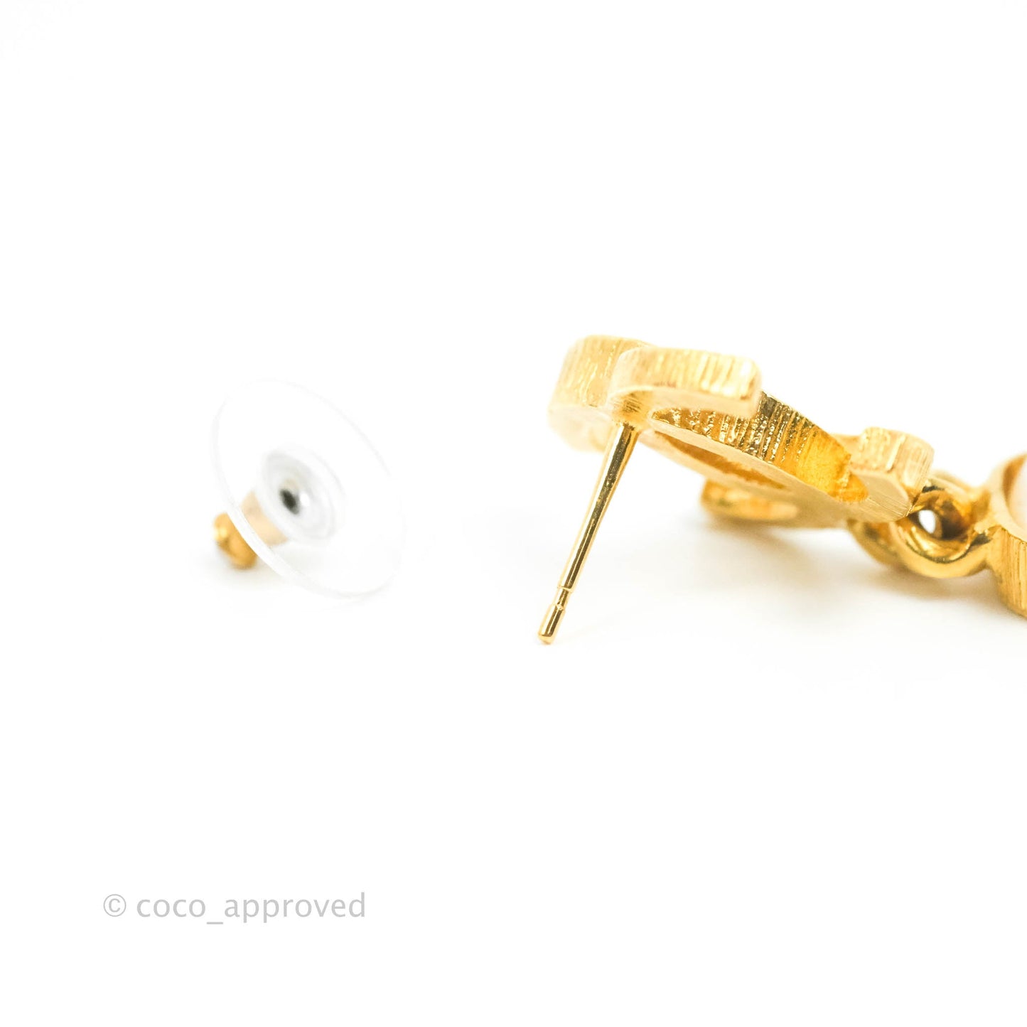 Chanel CC Drop Pearl Earrings Gold Tone 20K