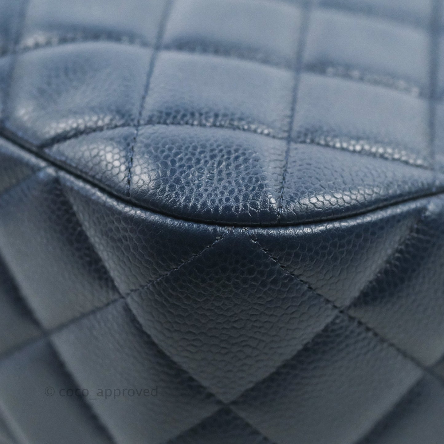 Chanel Quilted Large Classic Camera Bag Navy Caviar Silver Hardware
