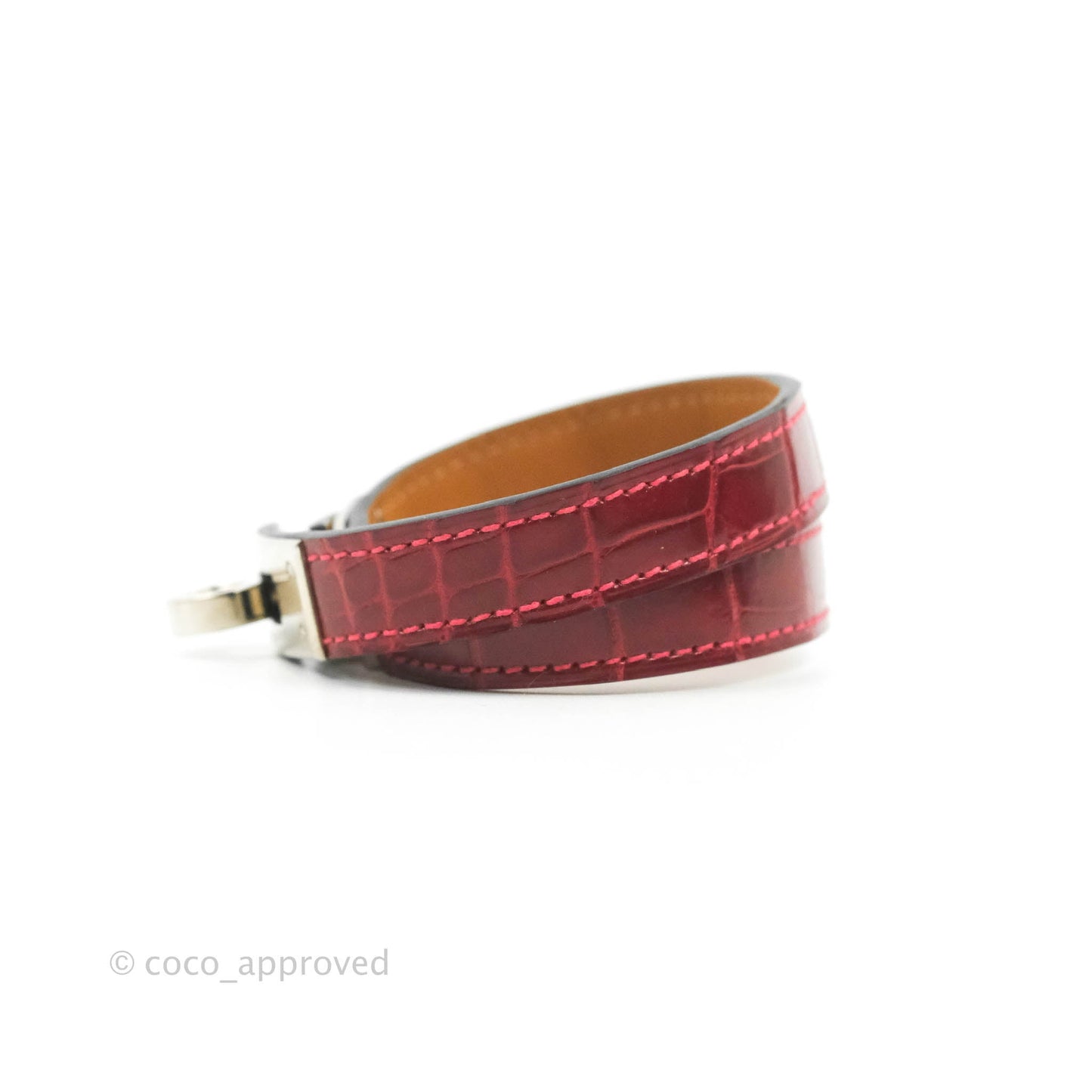 Hermès Double Tour Kelly Bracelet Rouge Alligator Leather Palladium Hardware