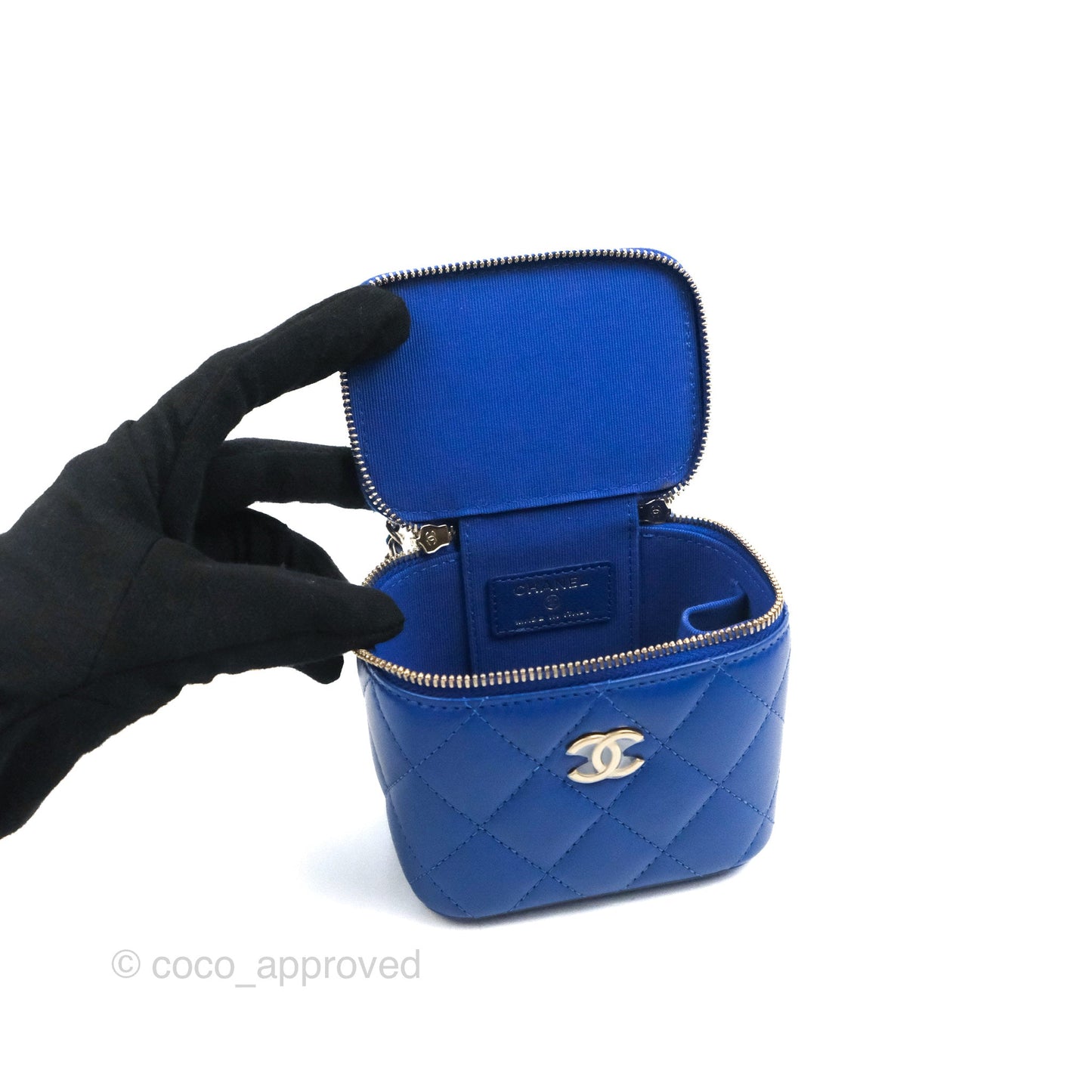 Chanel Mini Top Handle Vanity With Chain Blue Lambskin Gold Hardware