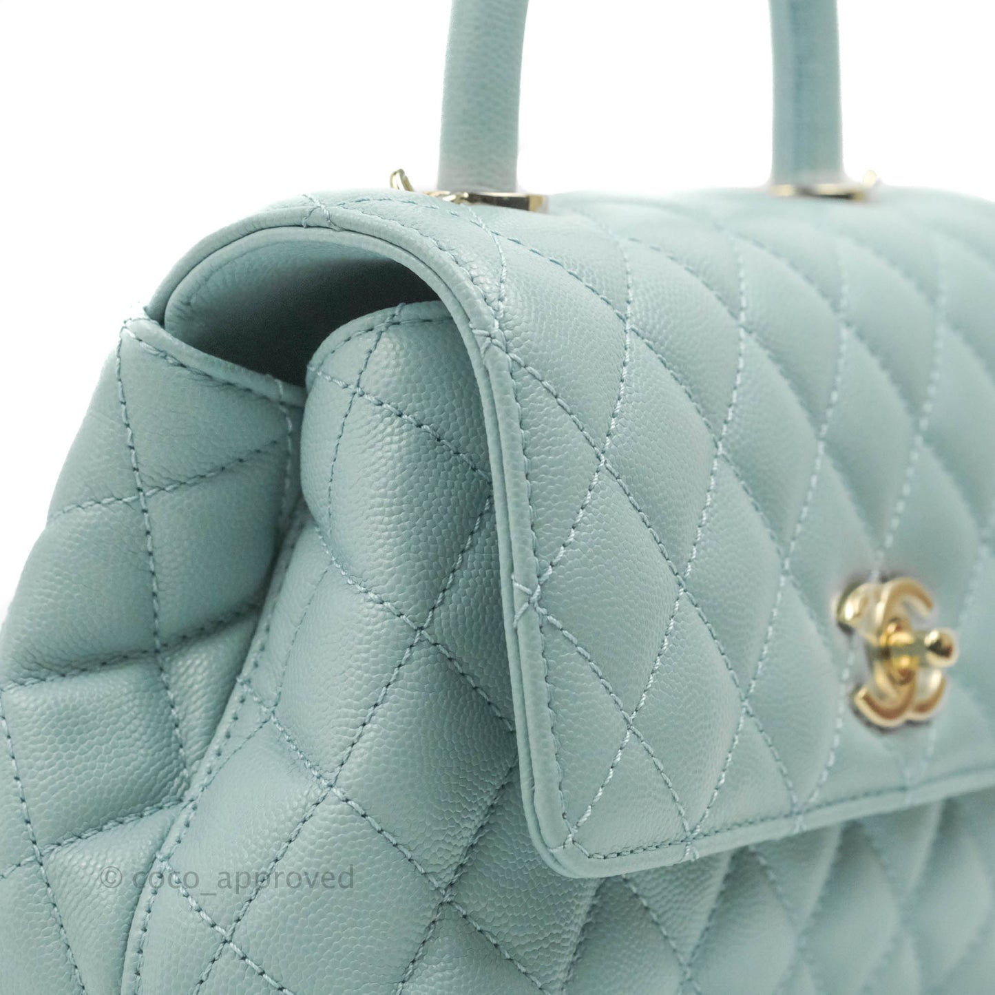 Chanel Small Coco Handle Quilted Light Blue Caviar Gold Hardware