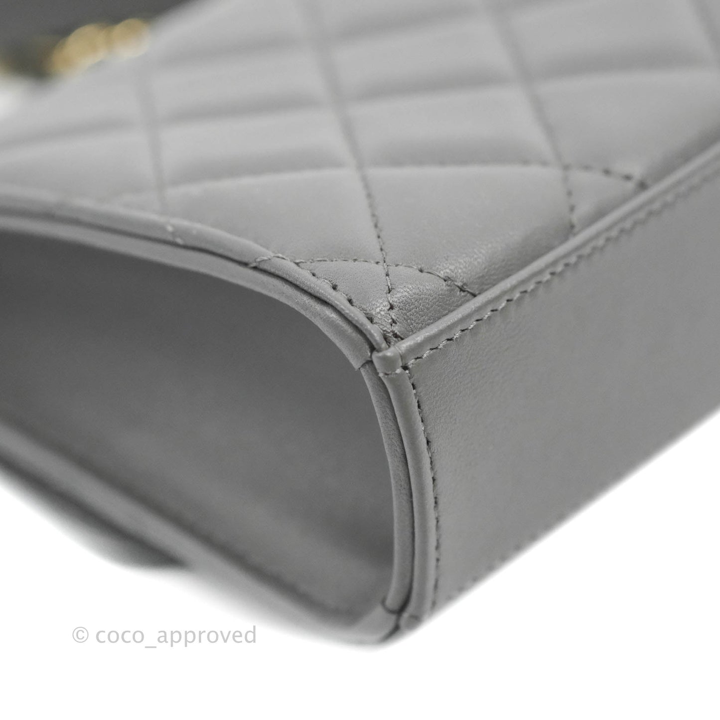Chanel Mini Handle Clutch With Chain Grey Lambskin Gold Hardware