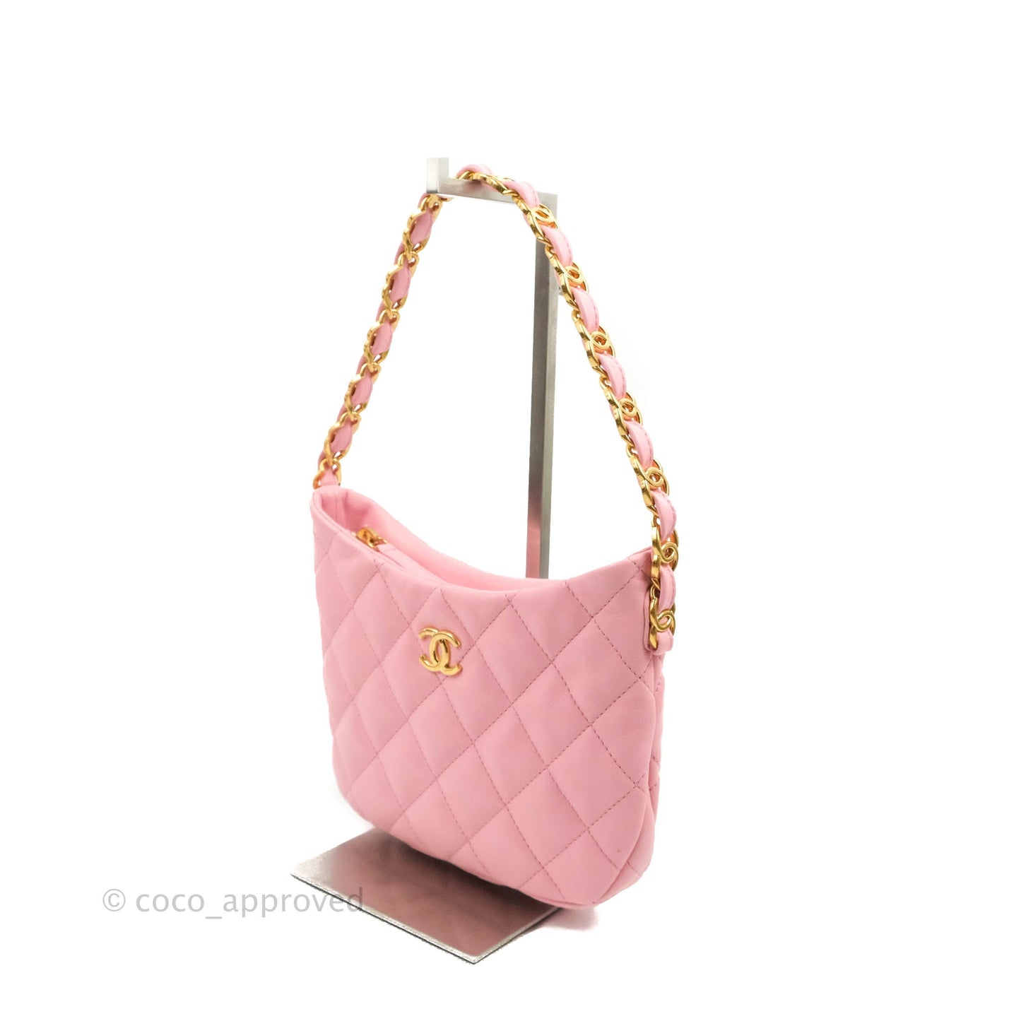 Chanel Quilted CC Chain Hobo Bag Pink Lambskin Aged Gold Hardware