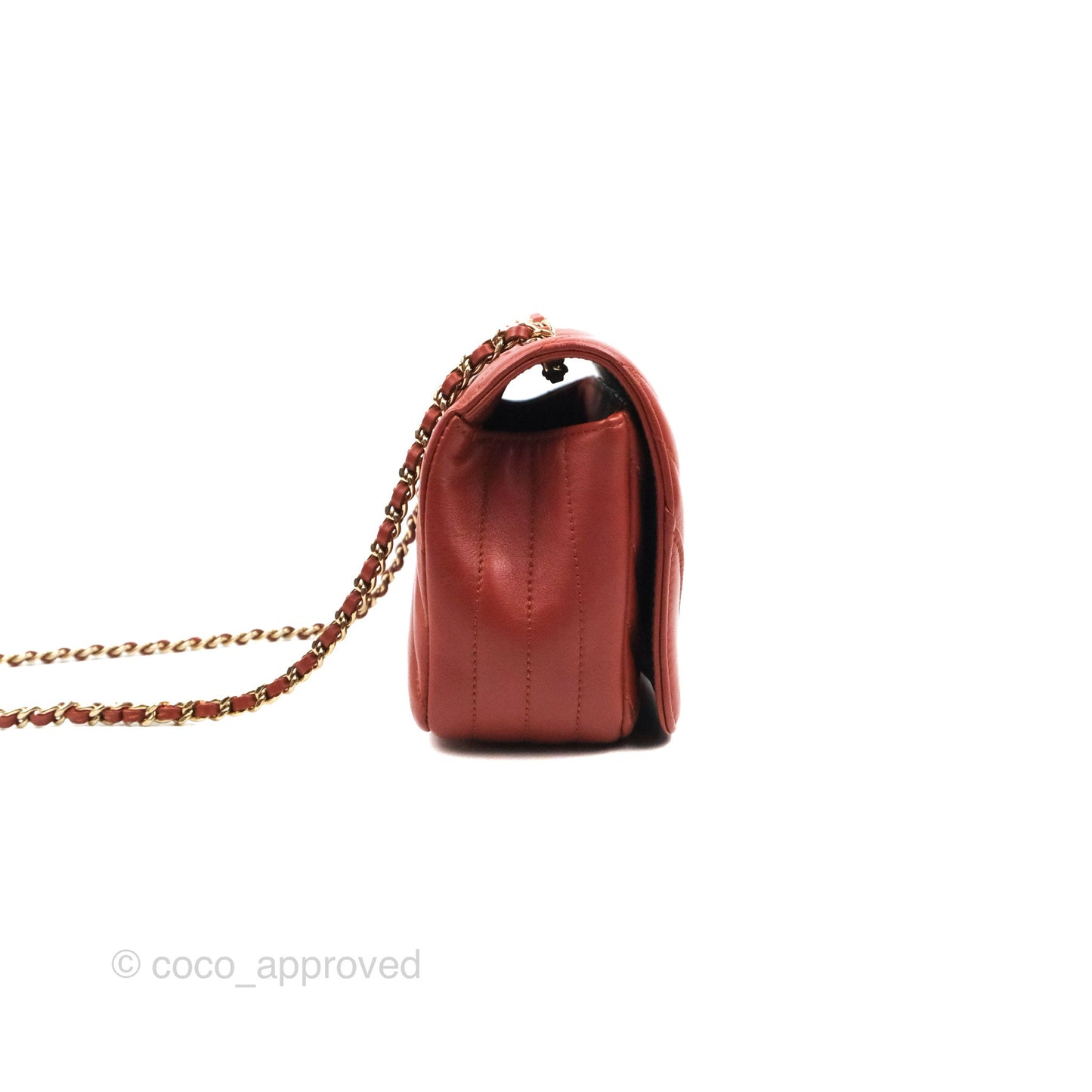 Chanel Small Statement Chevron Flap Bag Red Calfskin Gold Hardware