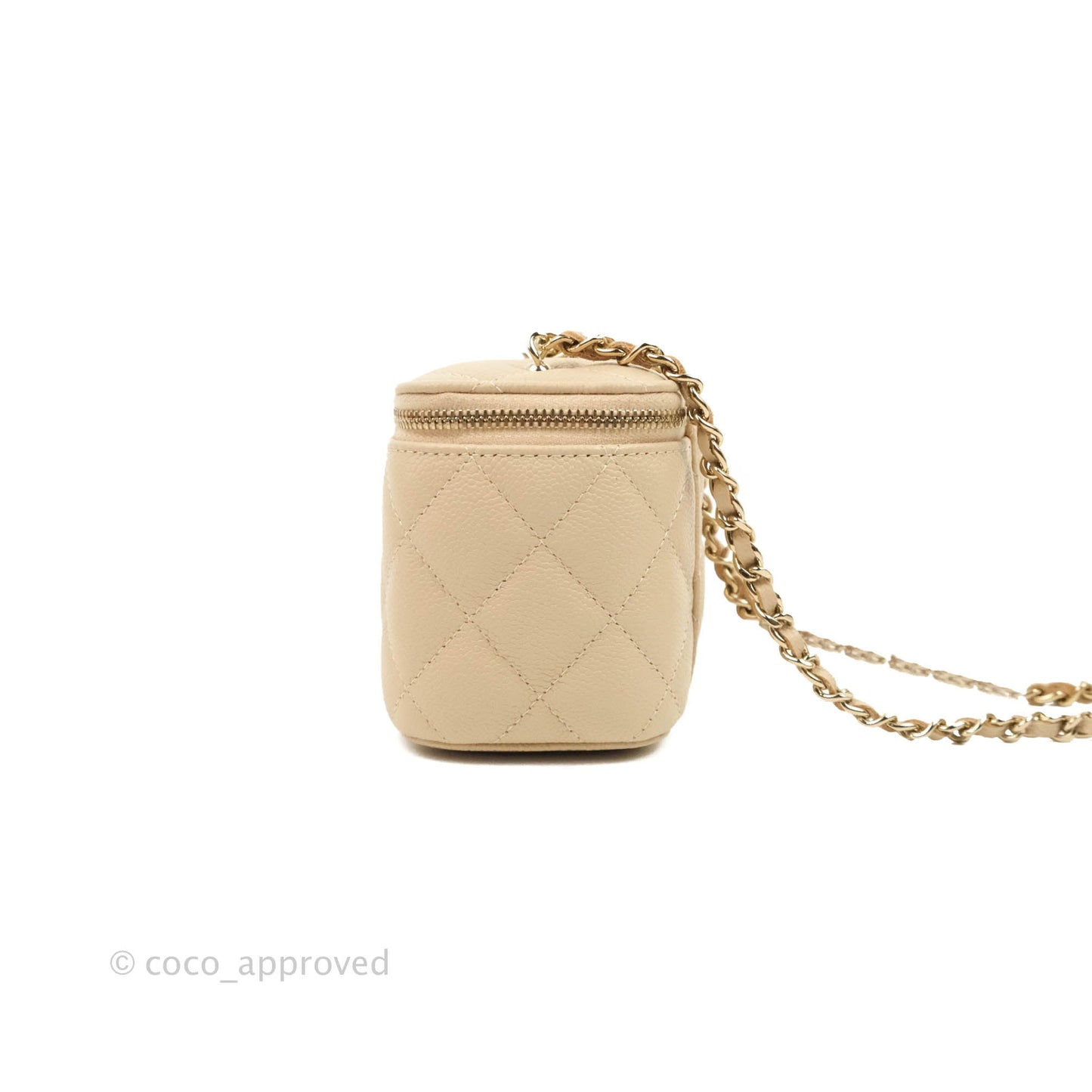 Chanel Classic Mini Vanity With CC Chain Light Beige Caviar Gold Hardware