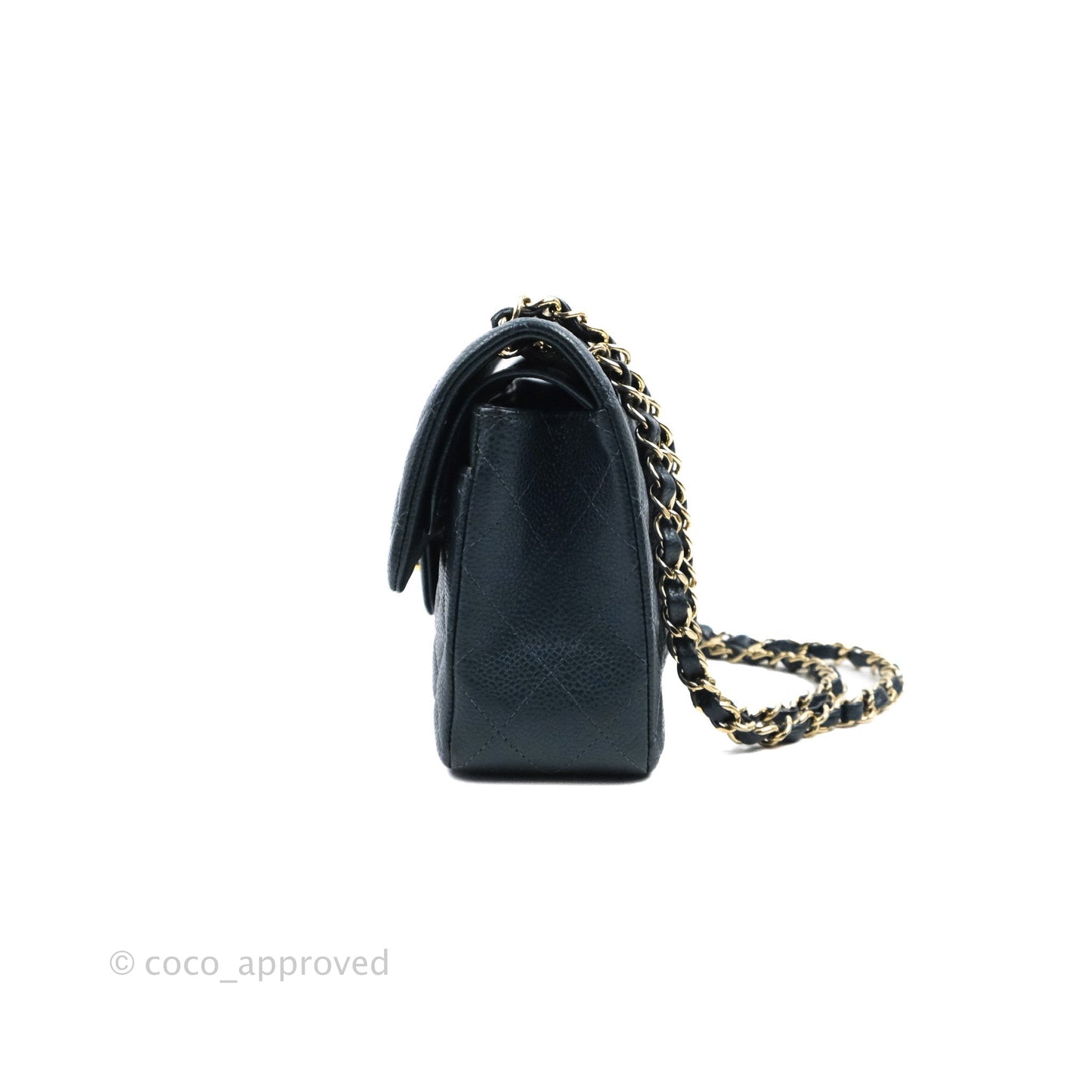 Chanel Small Classic Flap Quilted Iridescent Navy Caviar Gold Hardware 18S