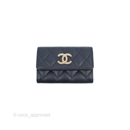 Chanel Quilted Flap Card Holder Navy Caviar