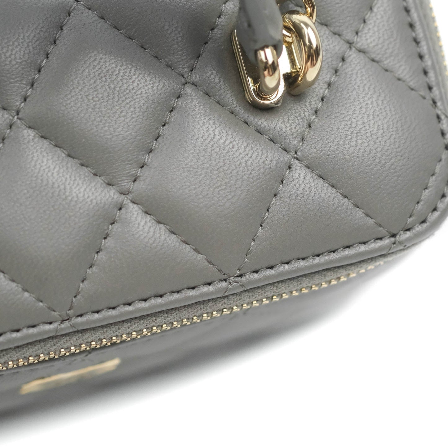 Chanel Vanity Rectangular Top Handle Grey Lambskin Gold Hardware