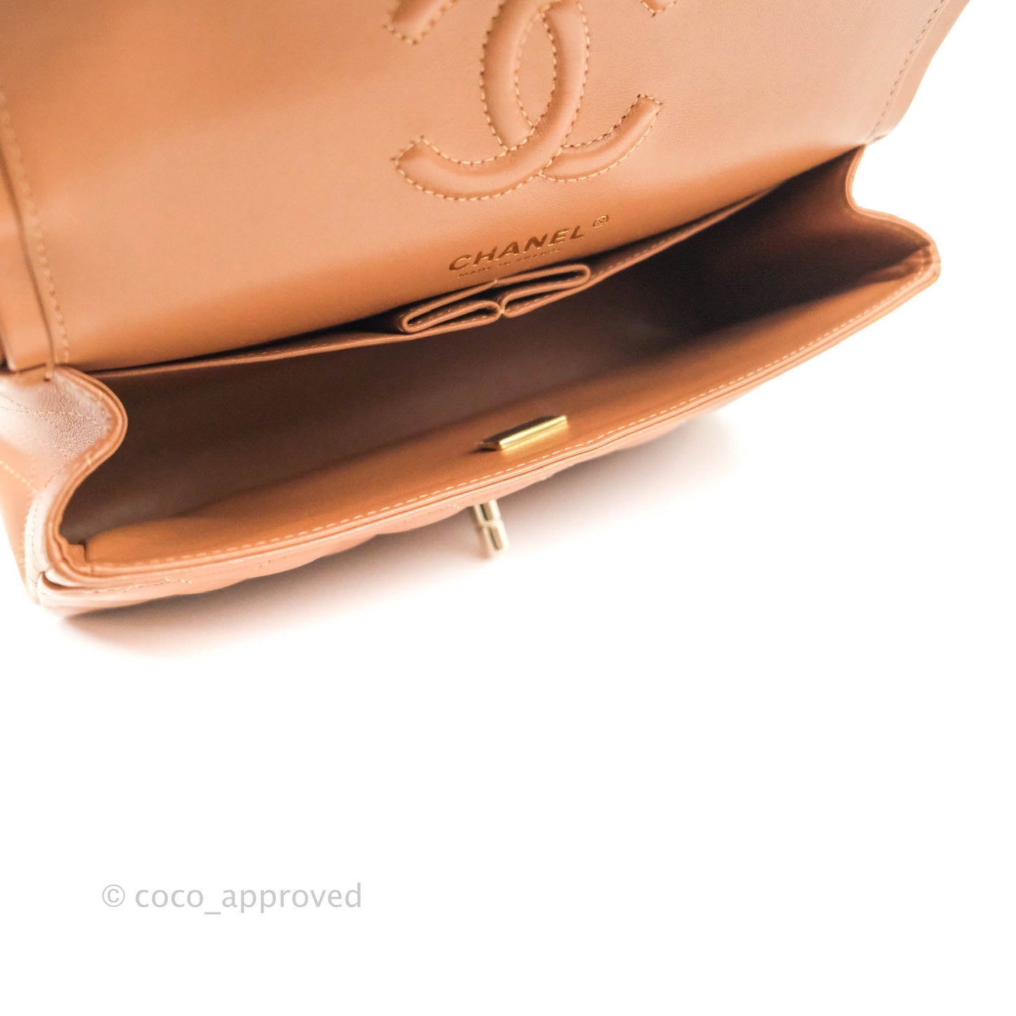Chanel Classic Small S/M Flap Dark Beige Caramel Lambskin Gold Hardware 22S