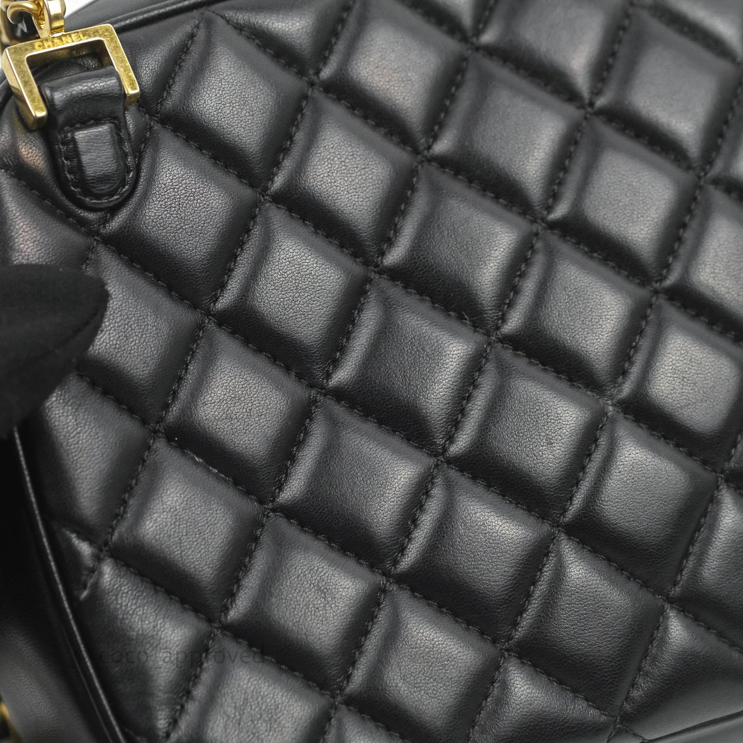 Chanel Quilted Camera Case Bag Black Lambskin Aged Gold Hardware