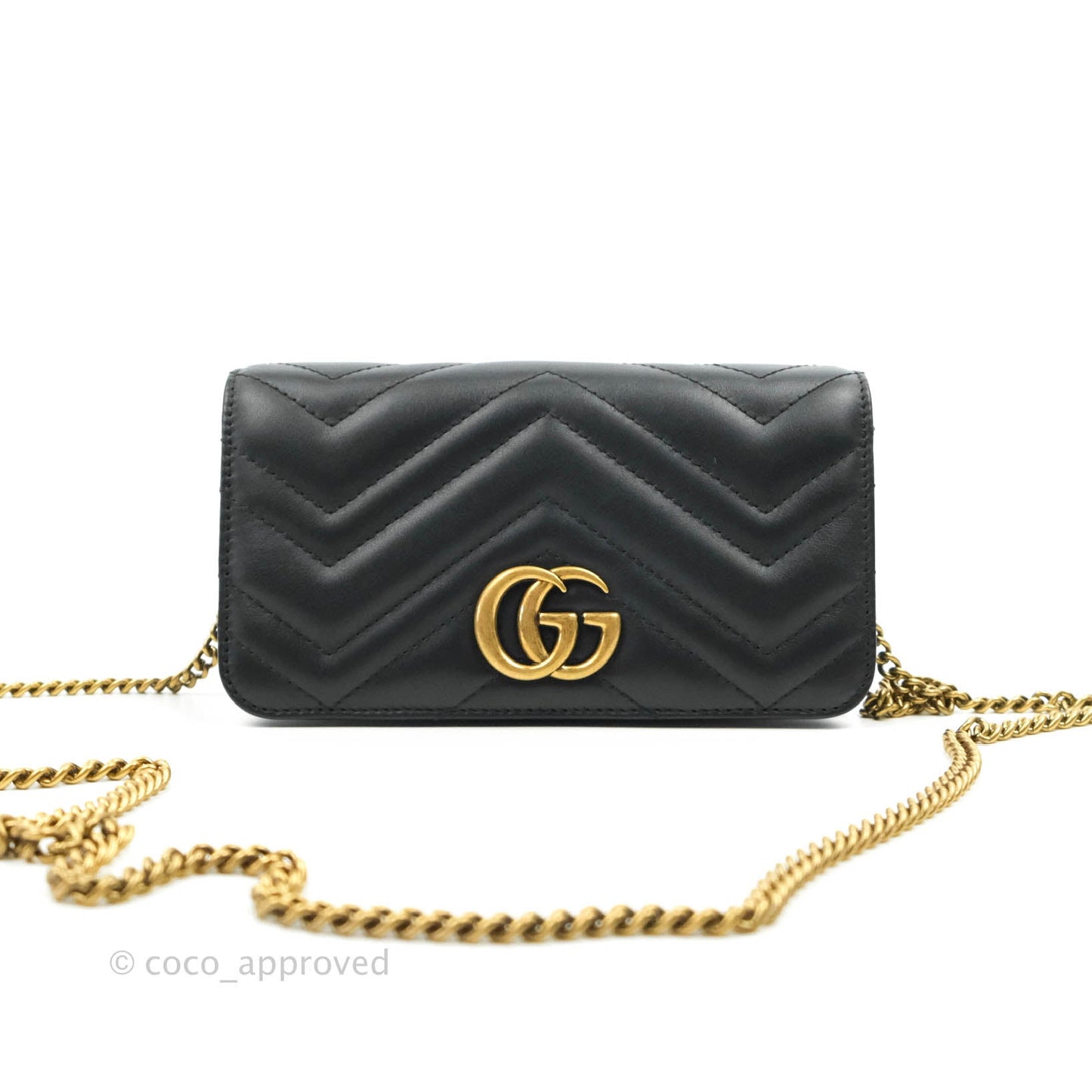 Gucci Matelasse GG Marmont Mini Chain Flap Bag Black Calfskin Gold Hardware