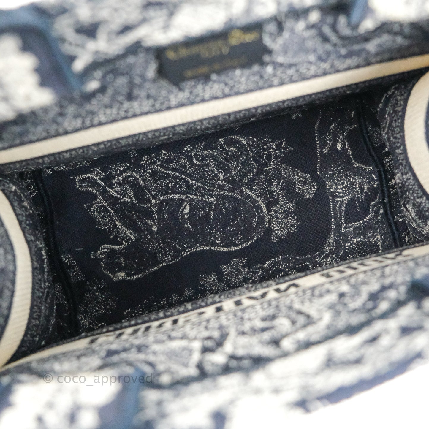 Christian Dior New Small Embroidered Toile De Jouy Navy Canvas Book Tote