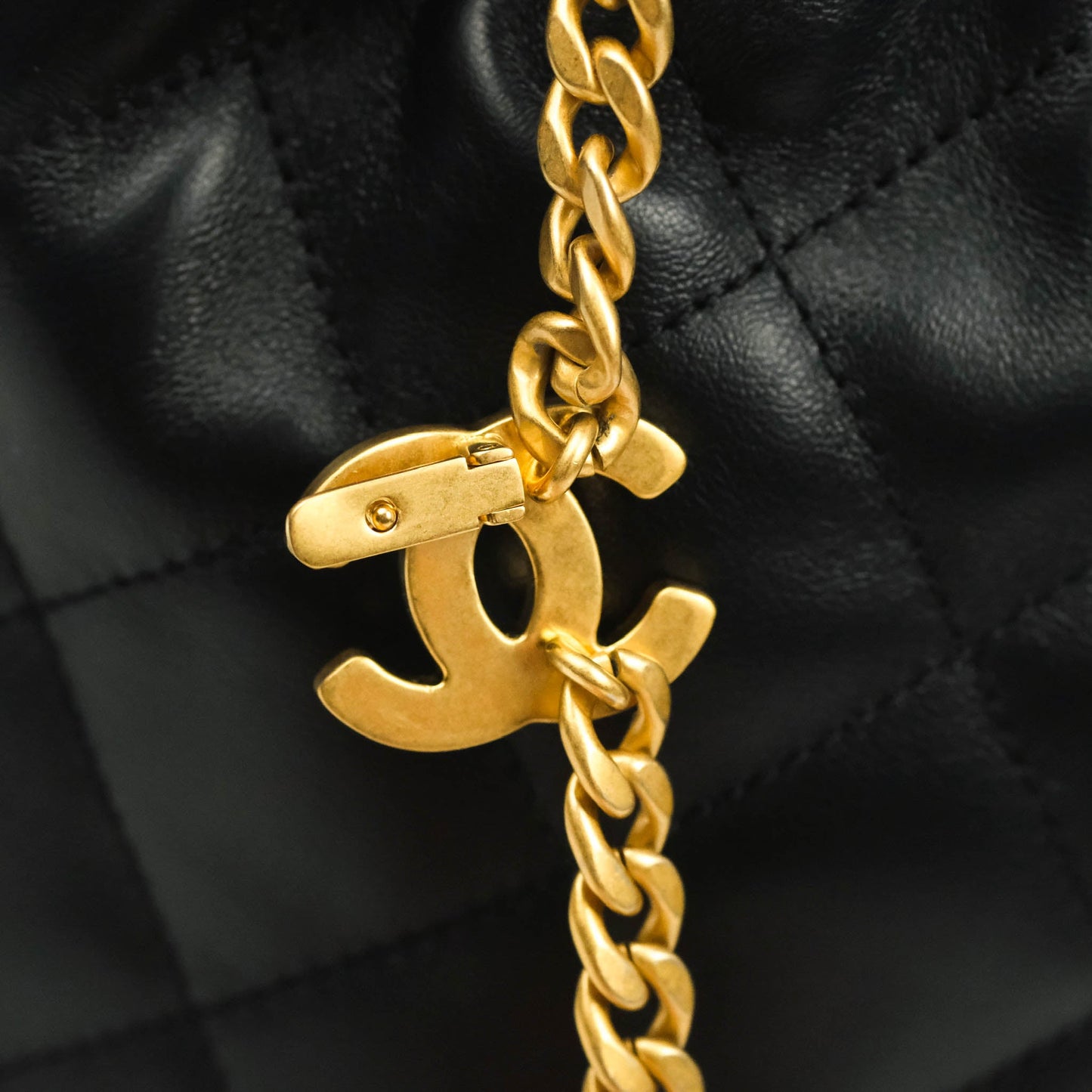 Chanel Enamel CC Bucket Bag Black Lambskin Gold Hardware 22S