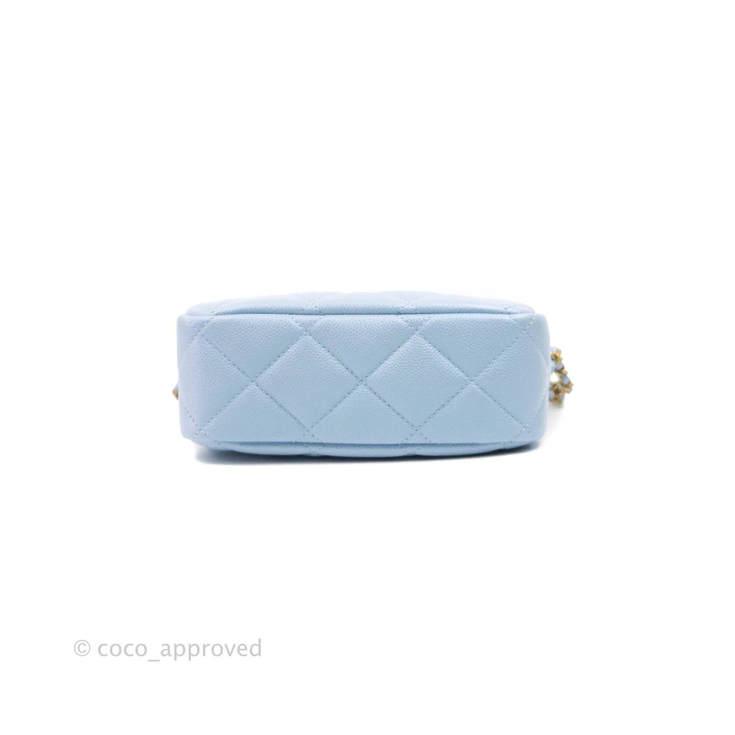 Chanel Quilted My Perfect Camera Case Iridescent Blue Caviar Aged Gold Hardware