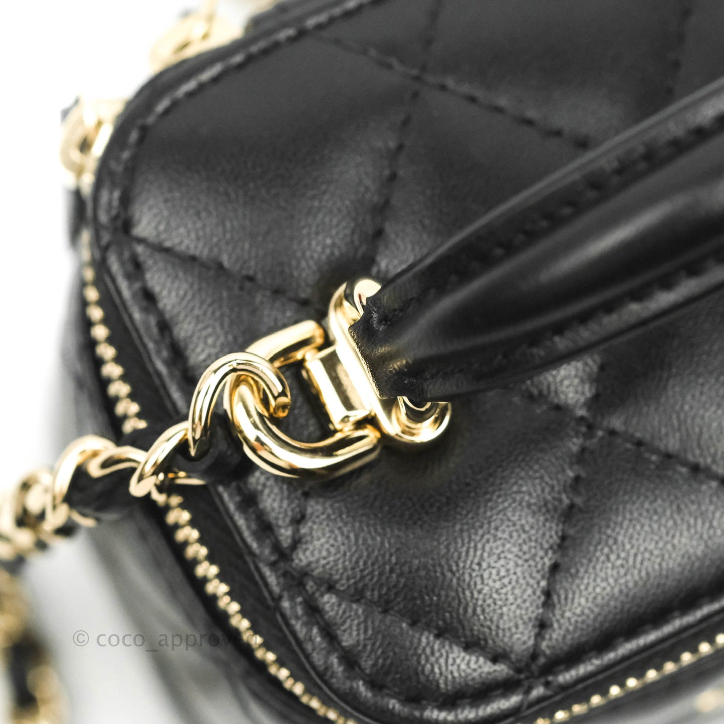 Chanel Mini Top Handle Vanity With Chain Black Lambskin Gold Hardware