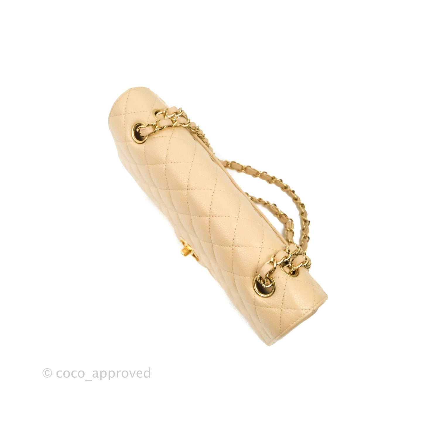 Chanel Classic M/L Medium Flap Quilted Beige Caviar Gold Hardware